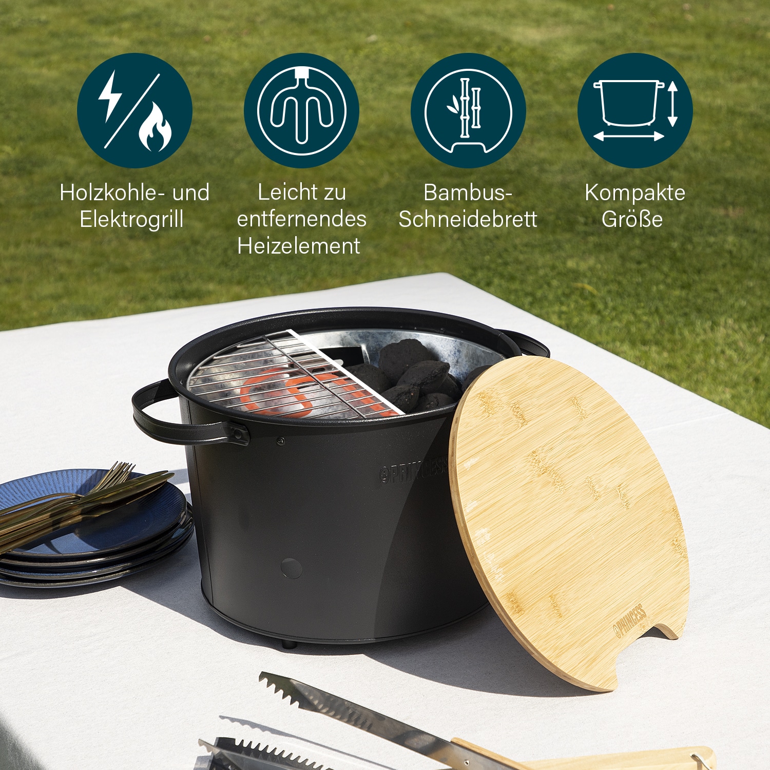 PRINCESS Elektrogrill 112240 Hybrid Grill, Ø 32 cm, 1400 W