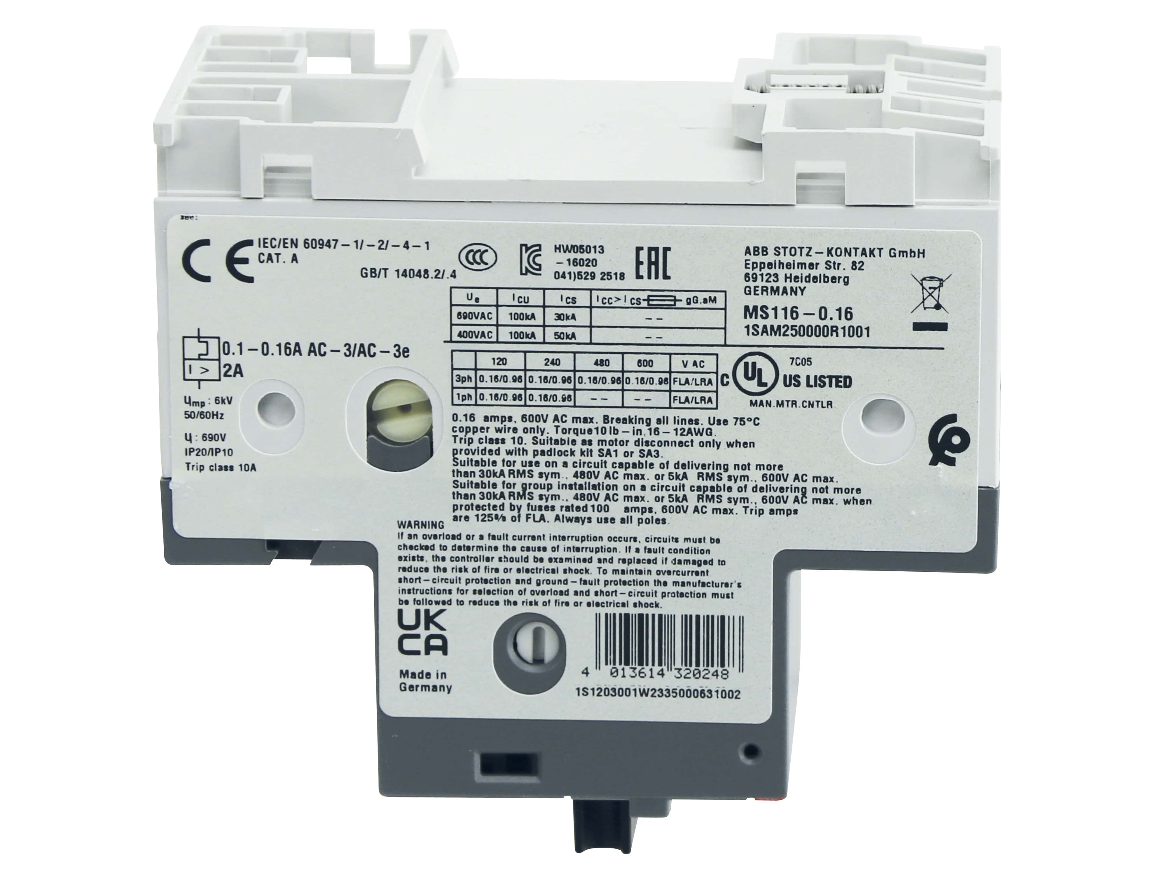 ABB Motorschutzschalter MS116-0.16, Auslöseklasse 10 A, 0.1...0.16 A ABB Motorschutzschalter MS116-0.16, Auslöseklasse 10 A, 0.1...0.16 A