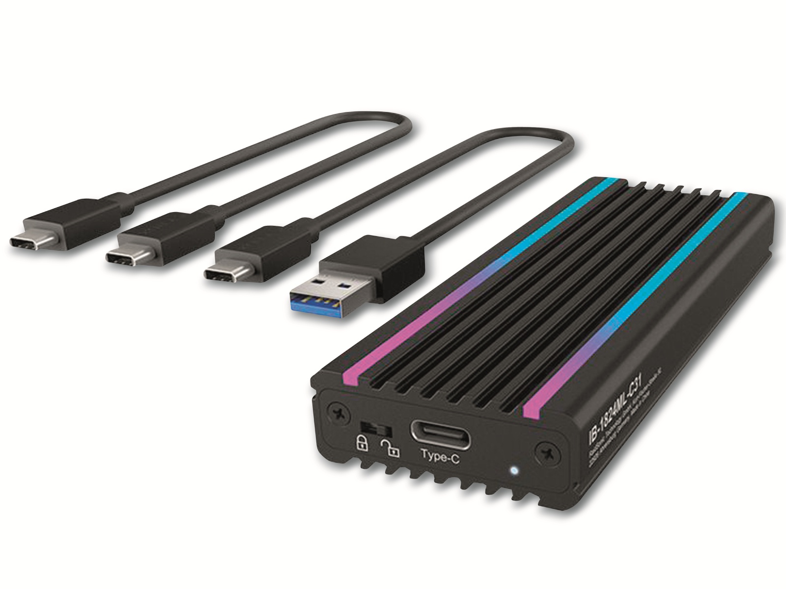 ICY BOX Festplattengehäuse IB-1824ML-C31, M.2 PCIe auf USB 3.1 Gen2, Beleuchtung