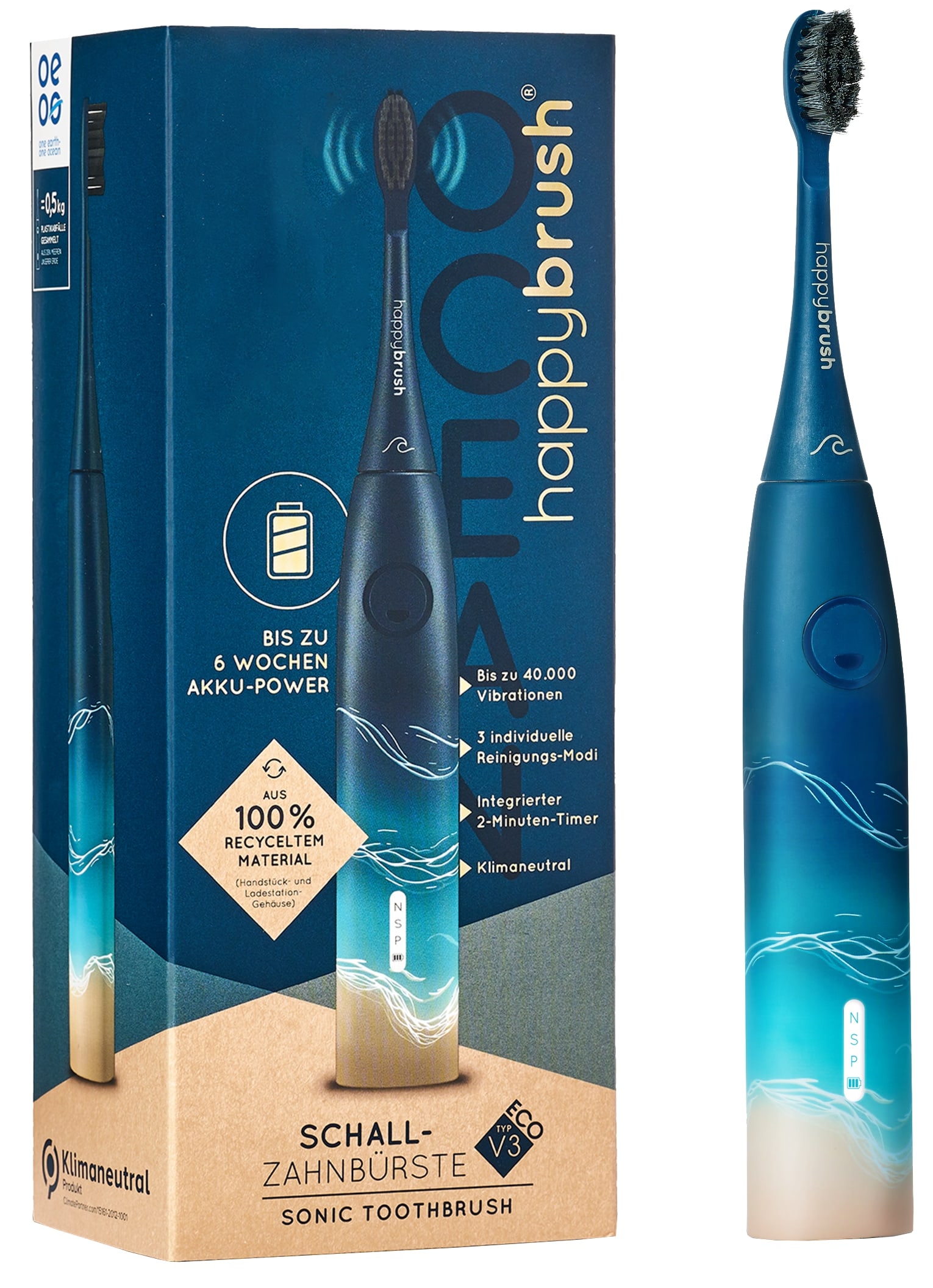 HAPPYBRUSH Elektrische Zahnbürste ECO VIBE 3, Starterkit Ocean HAPPYBRUSH Elektrische Zahnbürste ECO VIBE 3, Starterkit Ocean