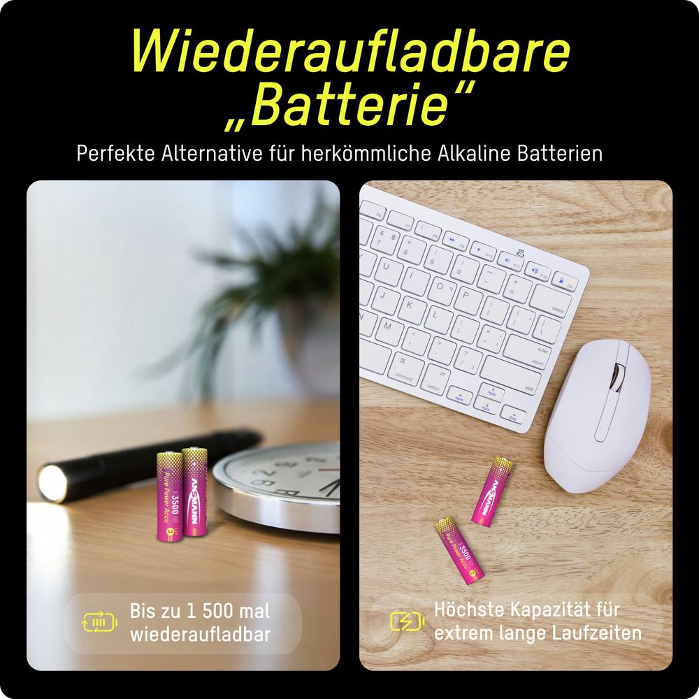 Li-Lon Akkus ANSMANN, Mignon AA, Typ 3500 (min. 3250 mAh), 4 Stück