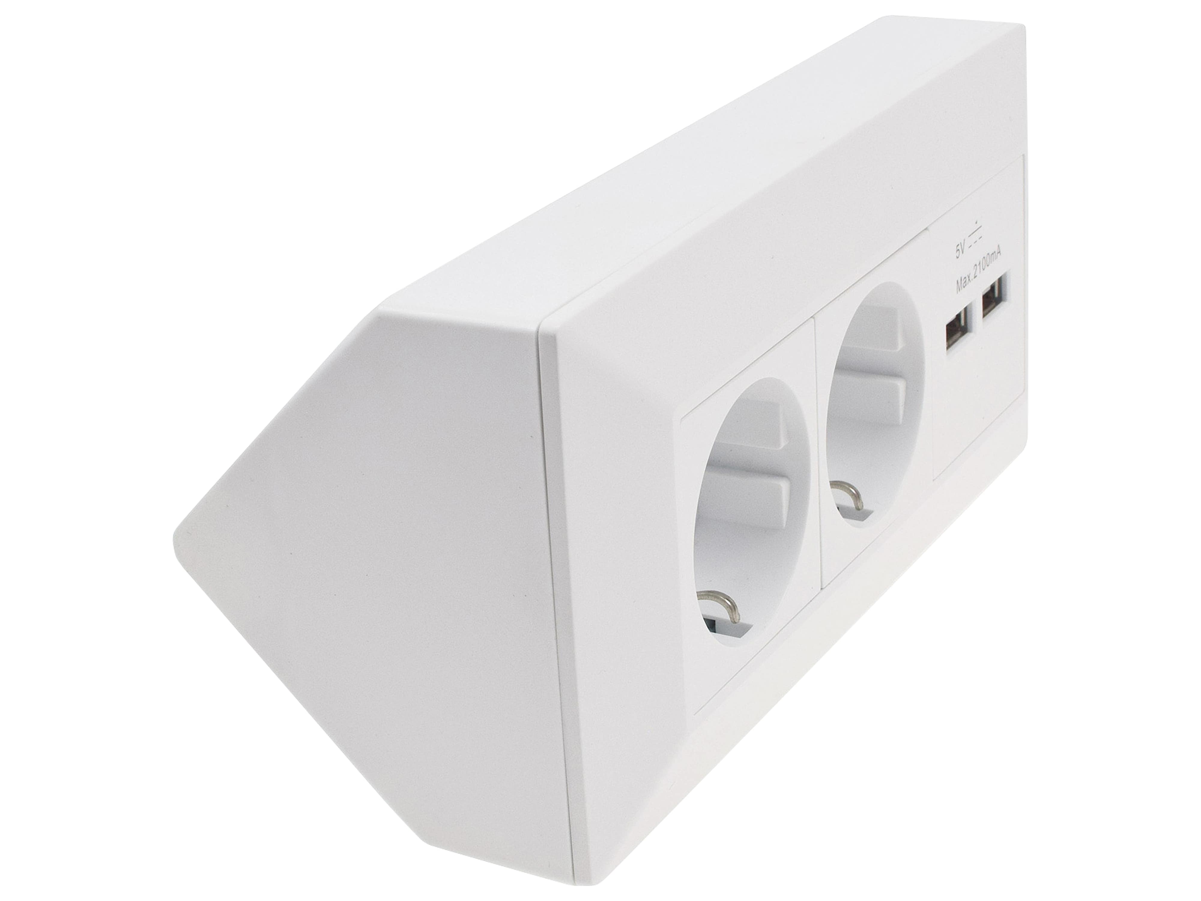 CHILITEC Steckdosenblock 23651, 2-fach, 2x USB, 16A/250V~, weiß matt
