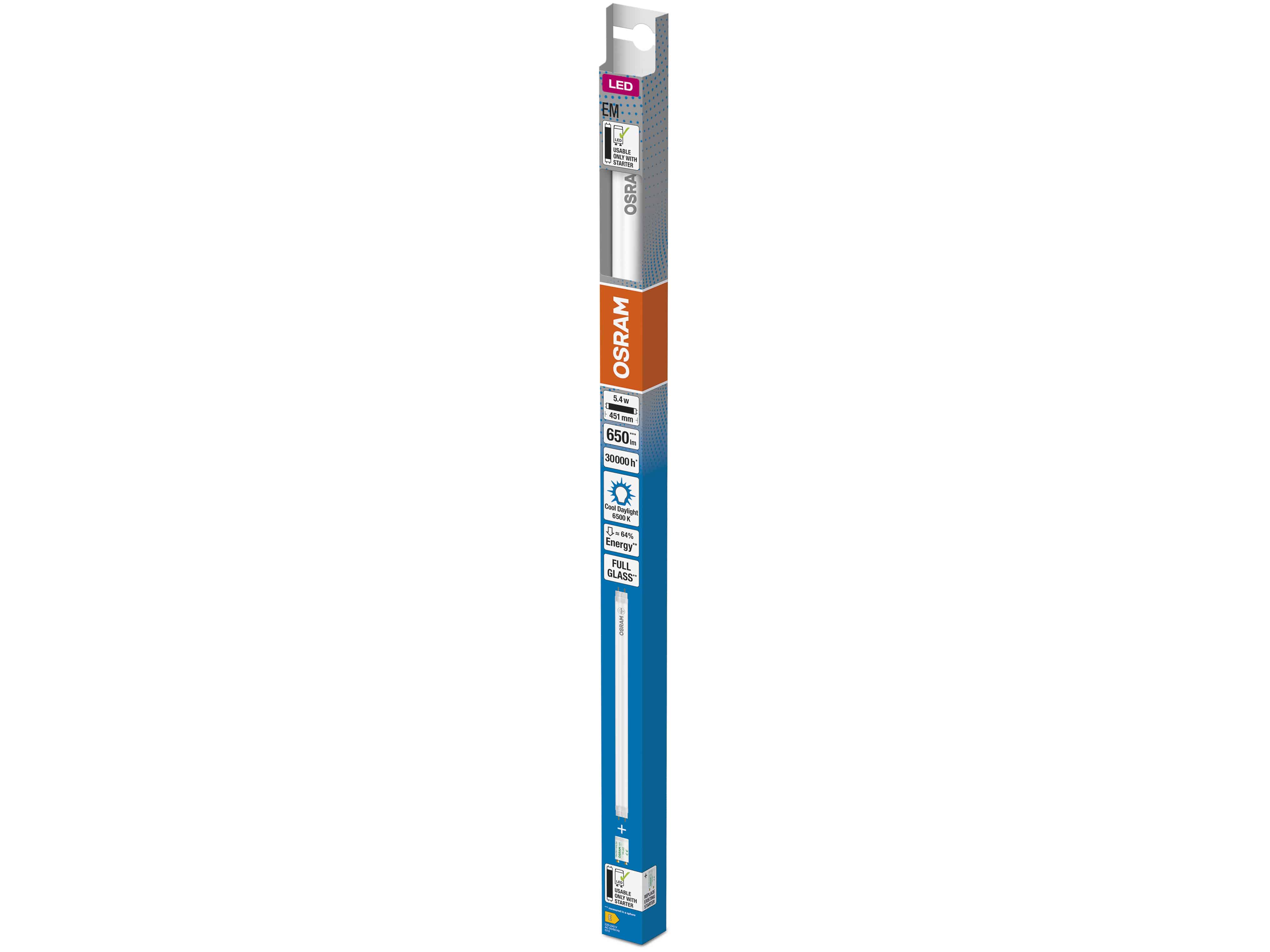OSRAM LED-Röhre, T8, 438mm, G13, EEK: E, 5,4W, 650lm, 6500K OSRAM LED-Röhre, T8, 438mm, G13, EEK: E, 5,4W, 650lm, 6500K