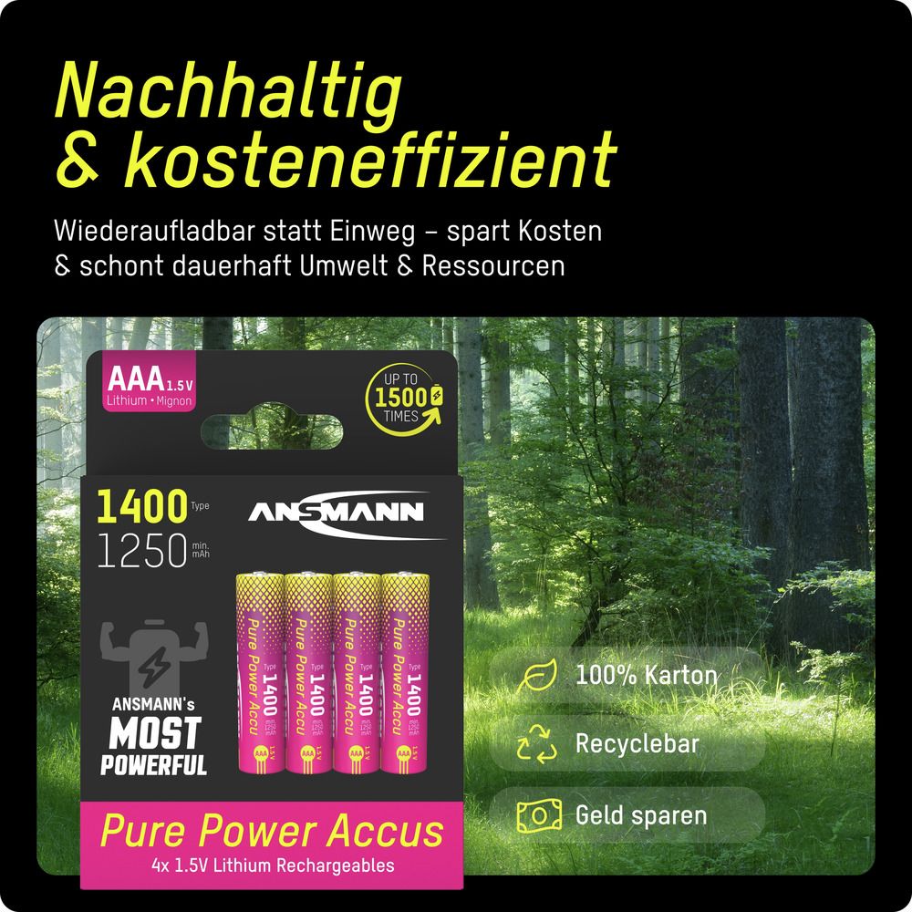 Li-Lon Akkus ANSMANN, Micro AAA, Typ 1400 (min. 1250 mAh), 4 Stück
