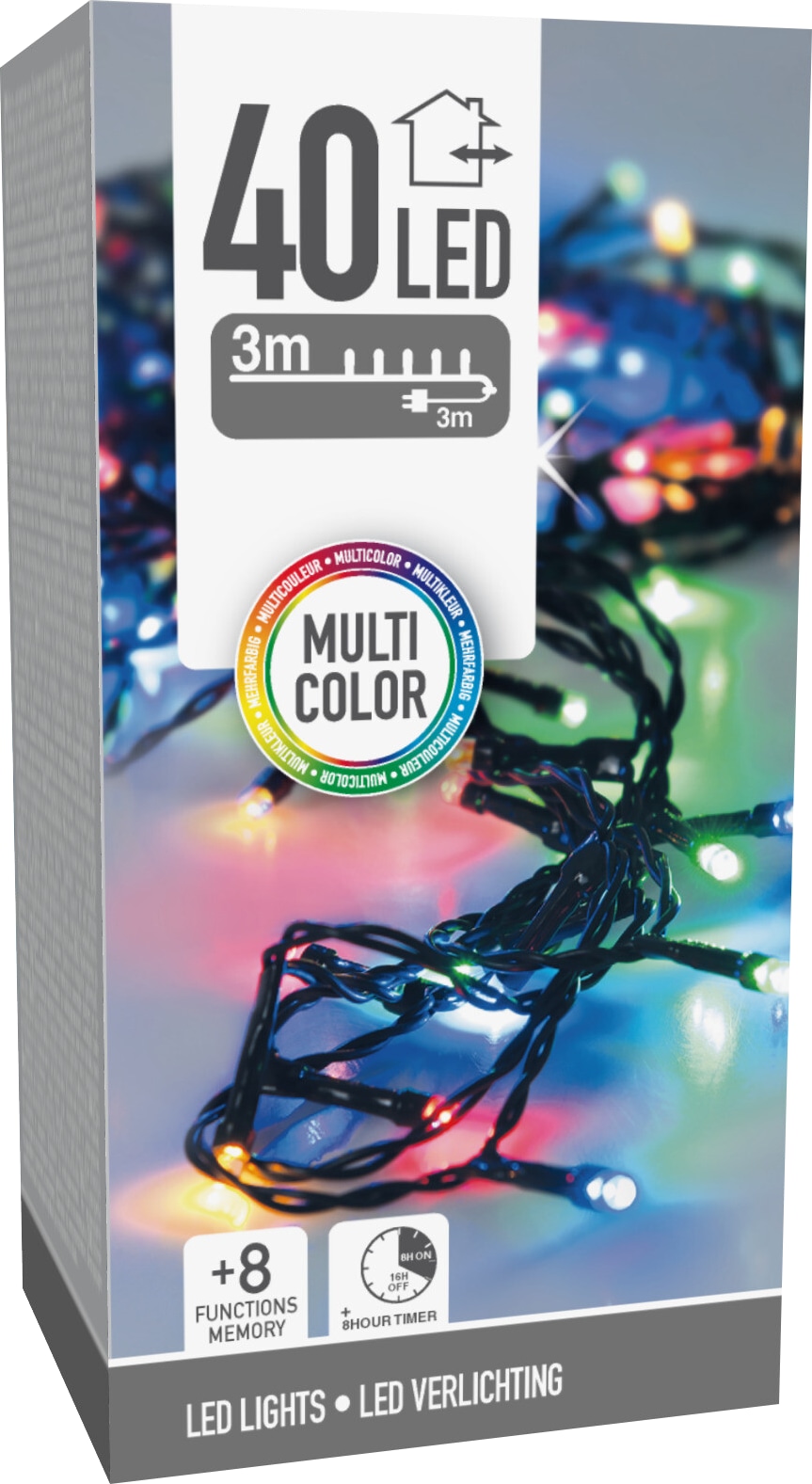 KOOPMAN LED-Lichterkette bunt, 40 LEDs, Grünes Kabel, Innen/Außen, 6m, 8 Funk.