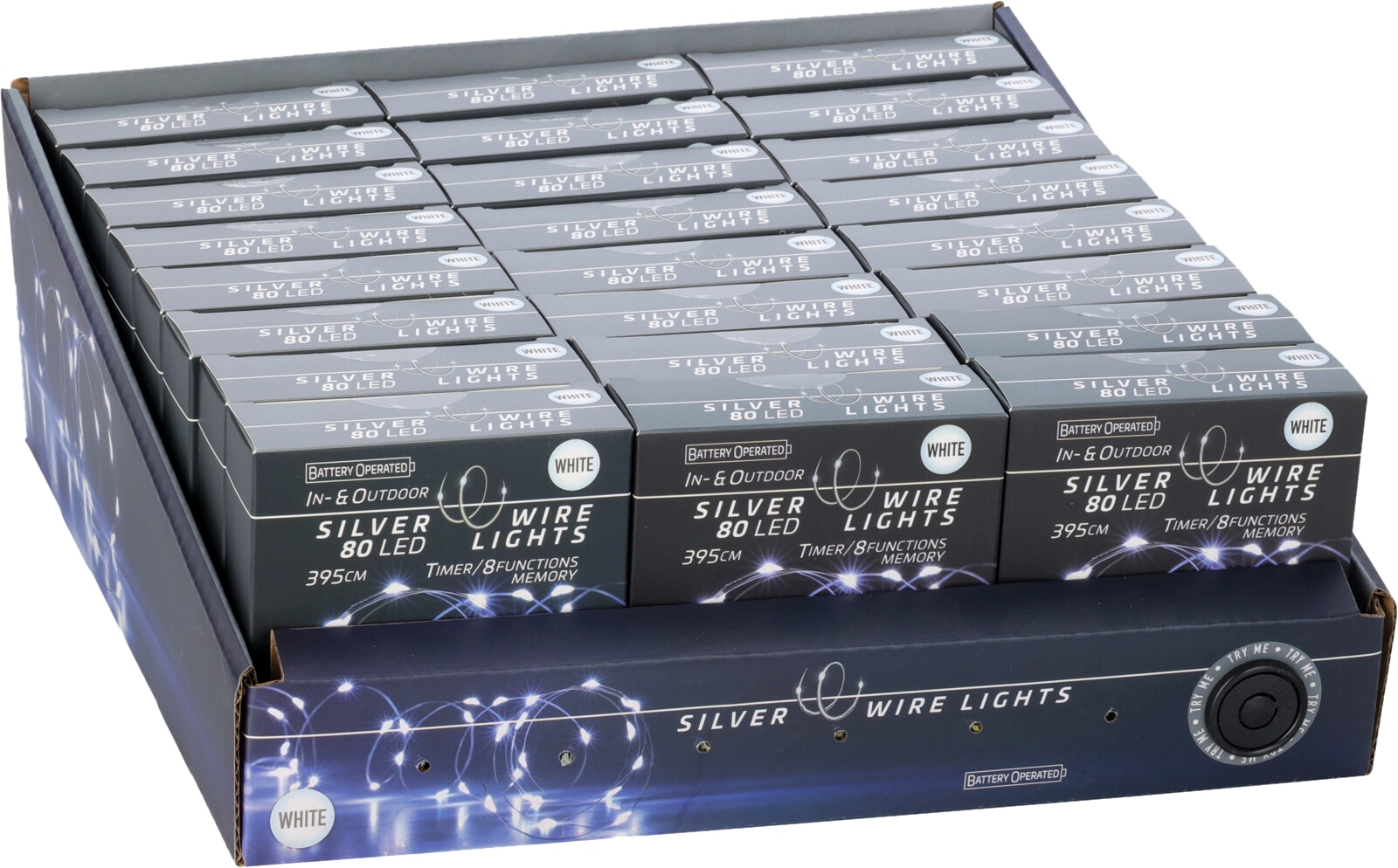 KOOPMAN LED-Lichterkette kaltweiß, Batteriebetrieben, 80 LEDs, Silberdraht, Innen/Außen, 3,95m