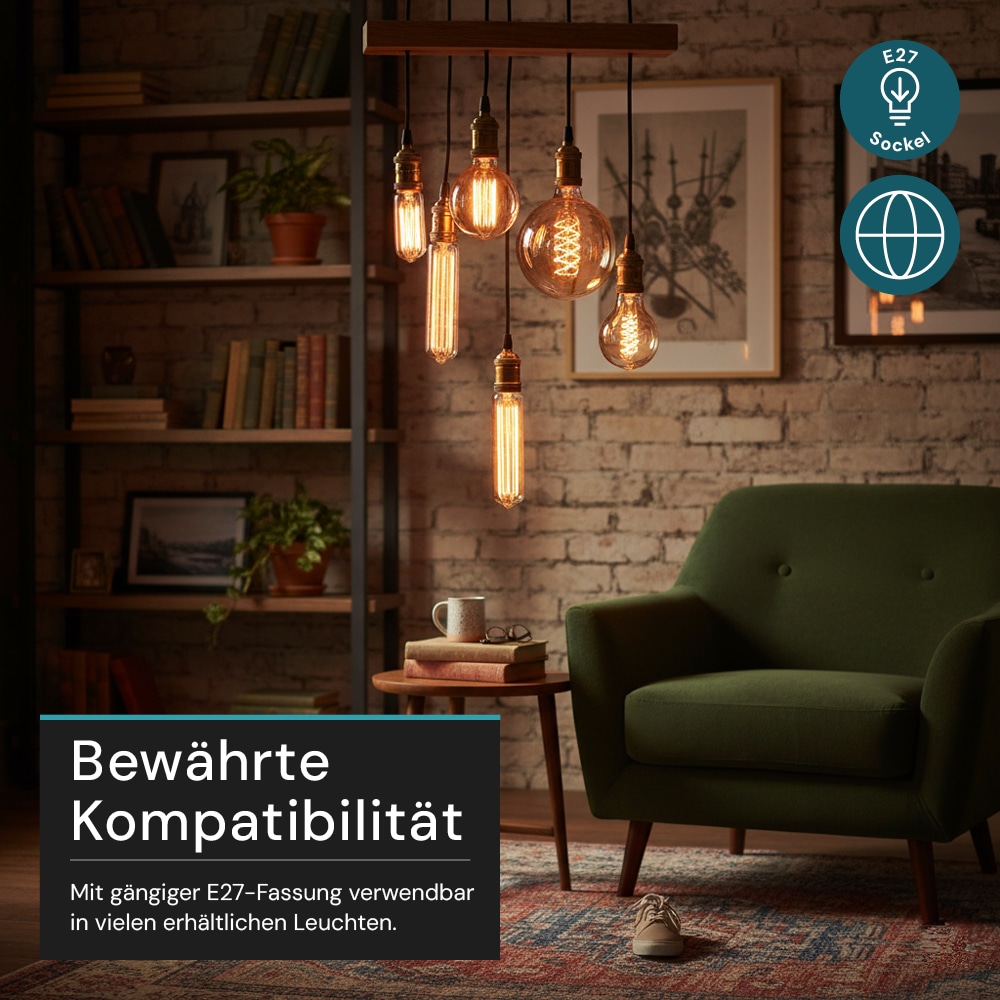 LUXULA LED-Filament-Lampe, Vintage Stab, E27, 2,3W, 65lm, 1800K