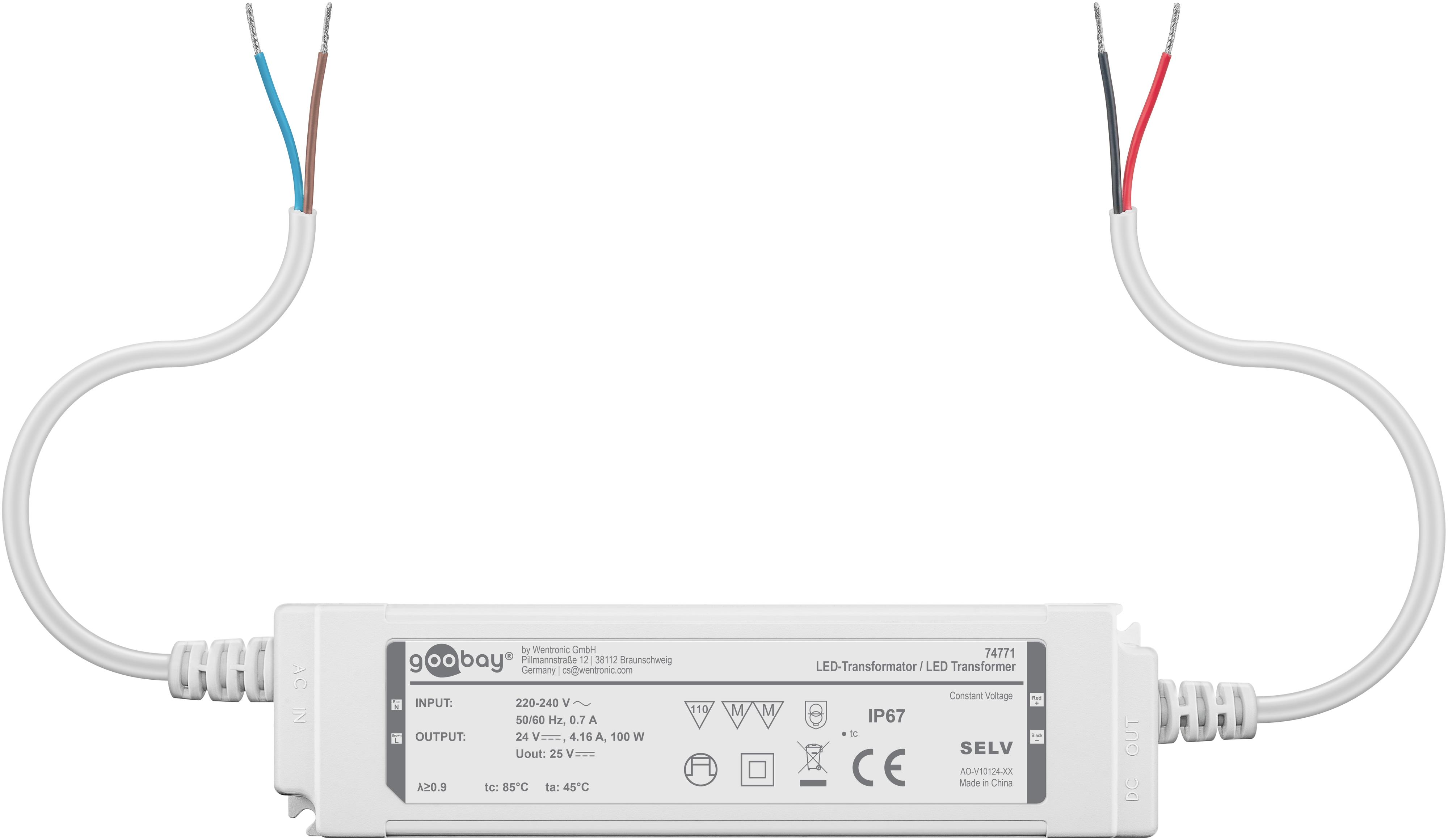 Wetterfester LED-Trafo GOOBAY 24V DC, 100W, 4.16 A, IP67