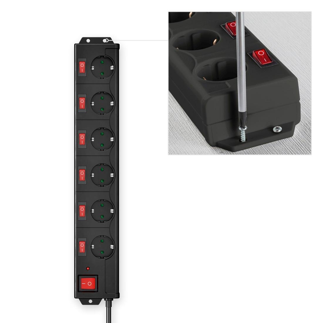 HAMA Steckdosenleiste, 6+1, XL, 6-fach, einzeln schaltbar, schwarz