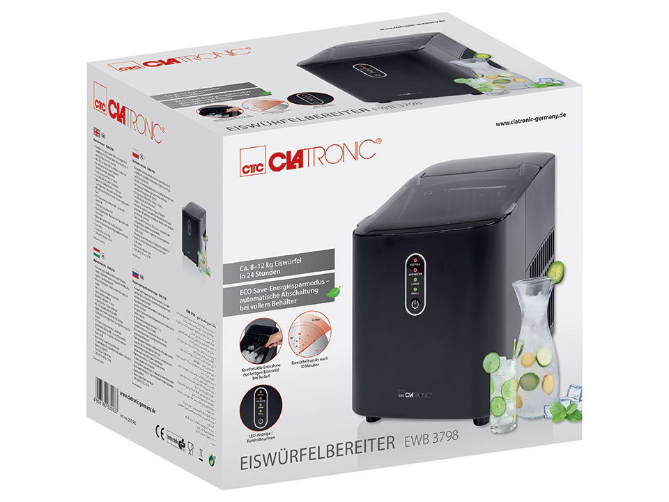CLATRONIC Eiswürfelbereiter EWB 3798, ca. 8-10 kg Eiswürfel in 24h, ECO Save