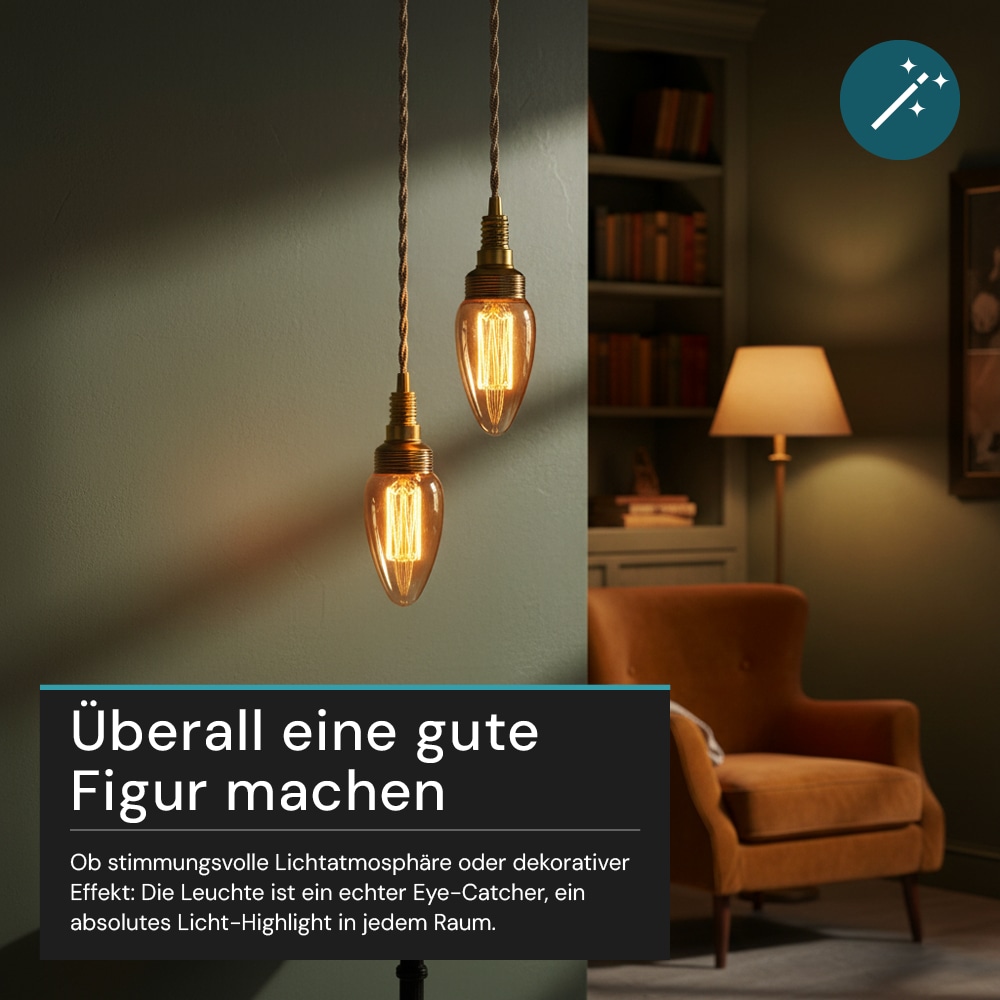 LUXULA LED-Filament-Lampe,, Vintage Kerze, E14, 2,3W, 65lm, 1800K