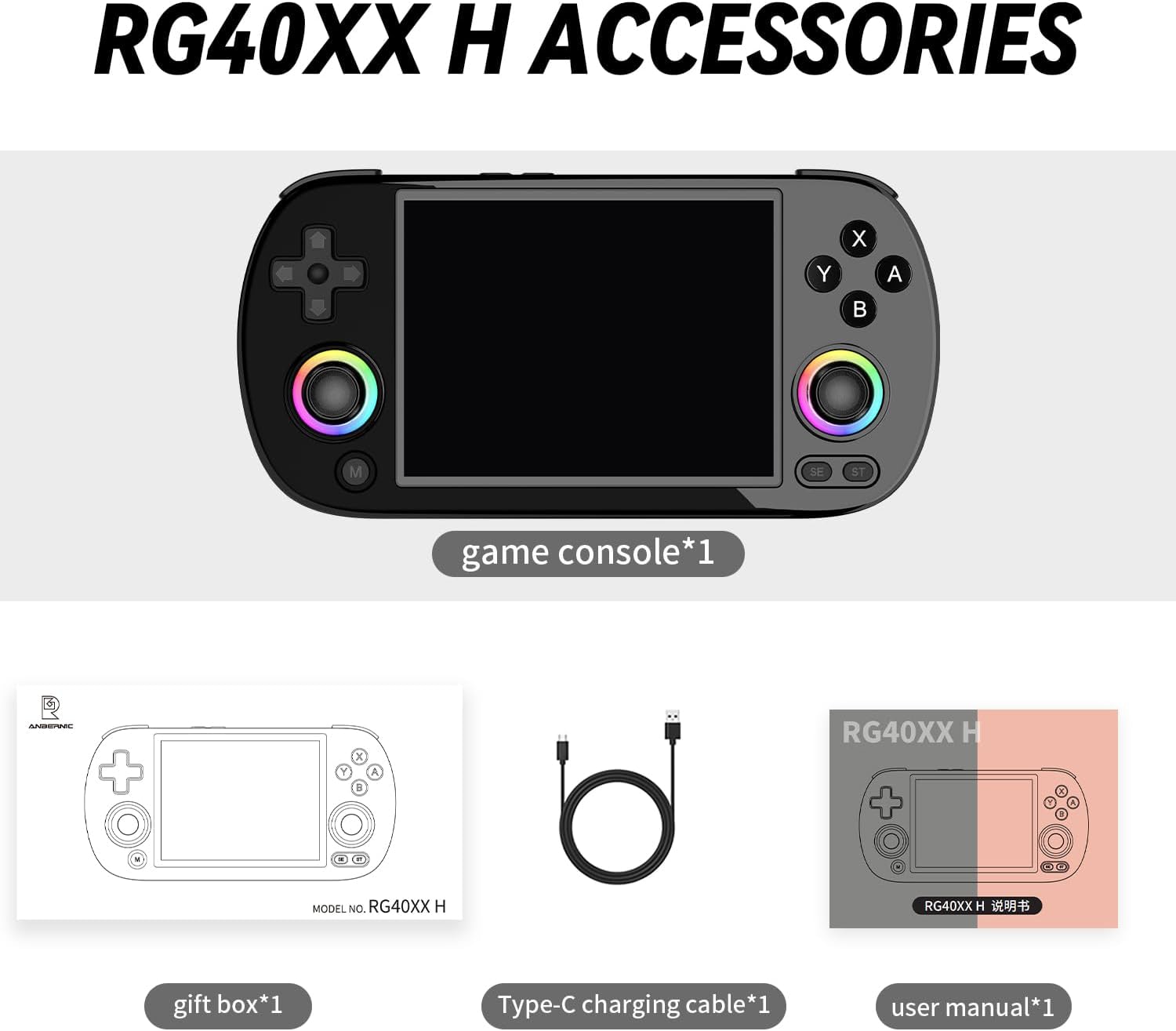 ANBERNIC Tragbare Spielkonsole, RG 40XXH, schwarz