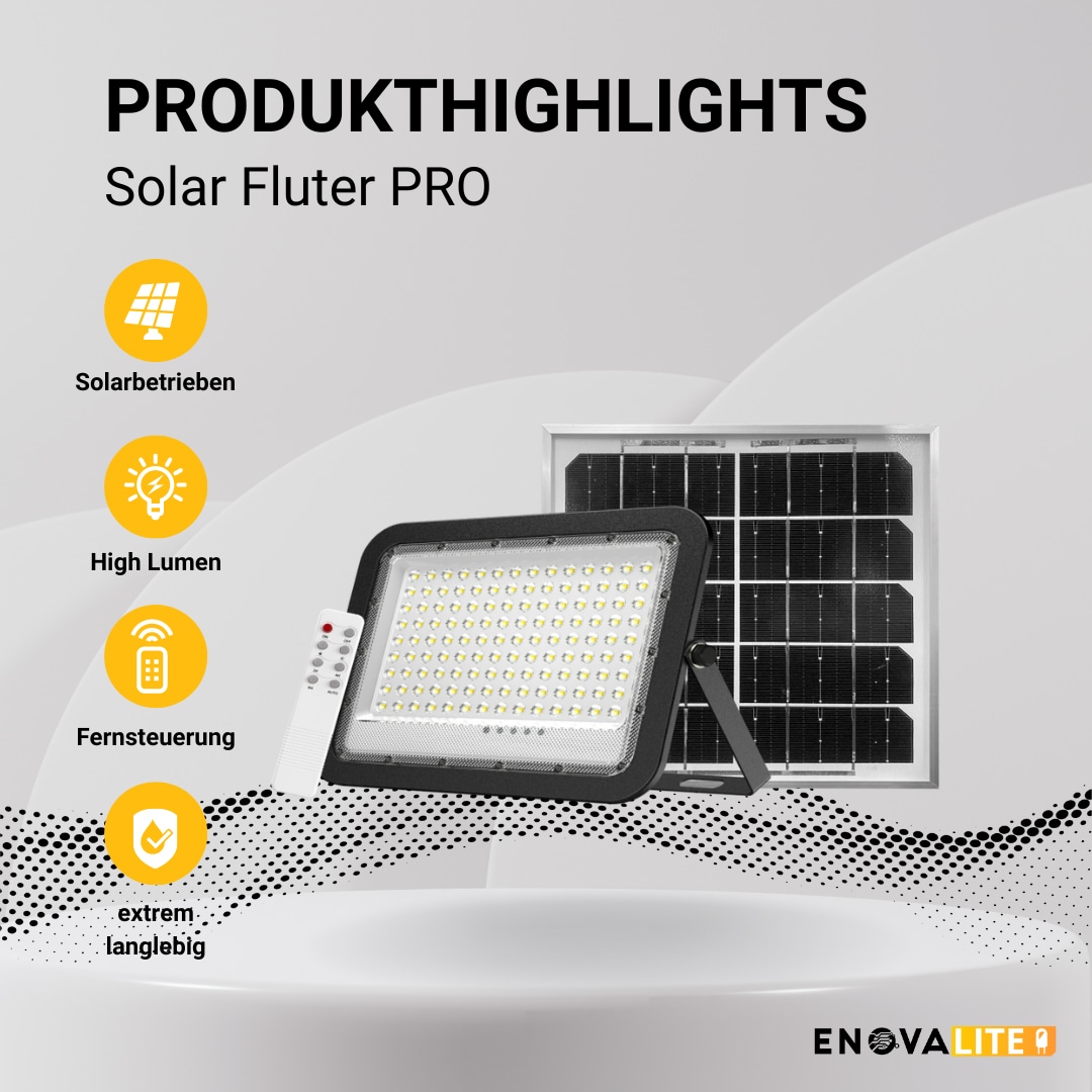 ENOVALITE Solar LED-Fluter, mit Akku, 300 W, 3800 lm, 6500 K ENOVALITE Solar LED-Fluter, mit Akku, 300 W, 3800 lm, 6500 K