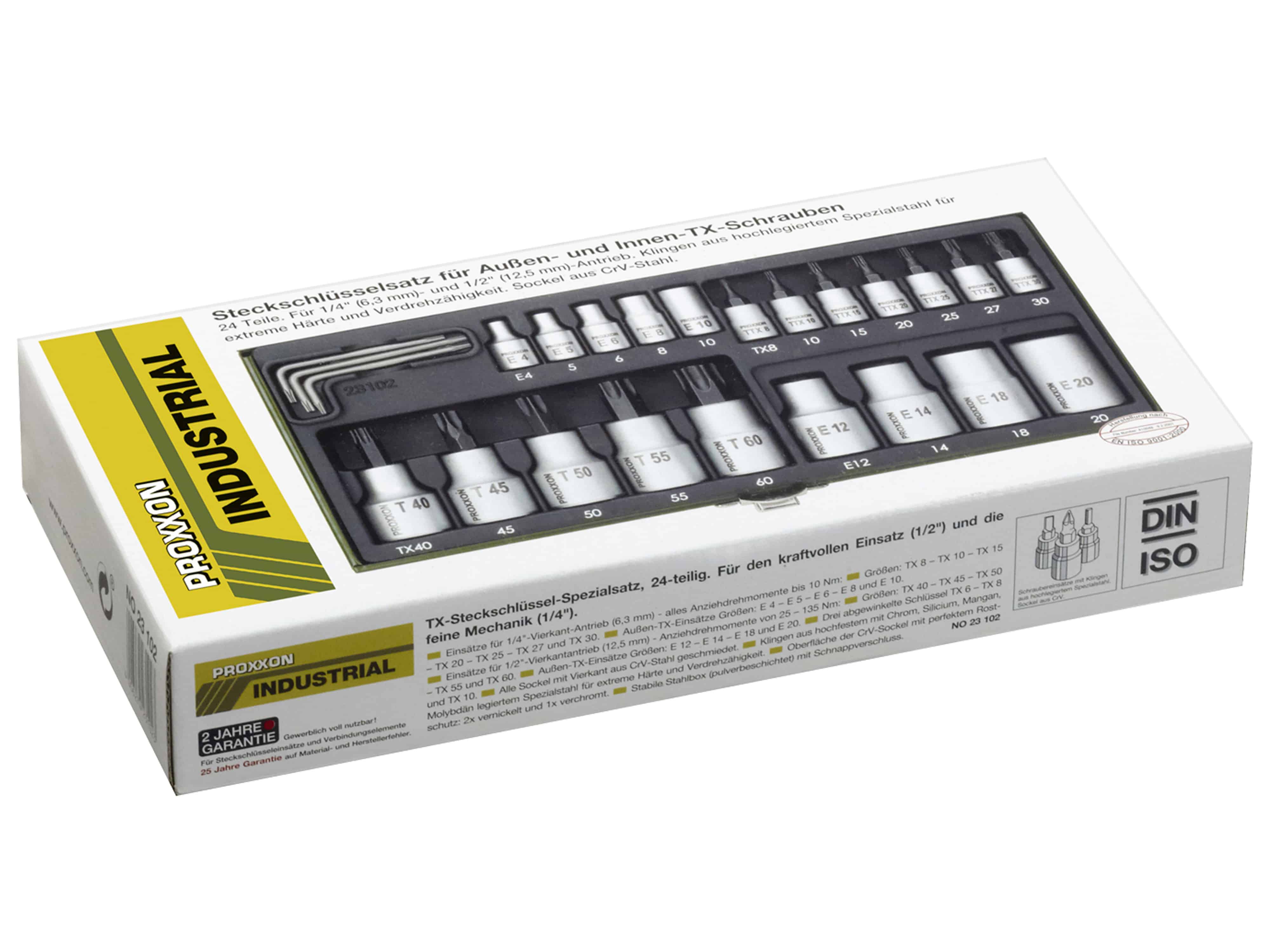 PROXXON Steckschlüsselsatz TX, 23102, 1/4" + 1/2", 24-teilig