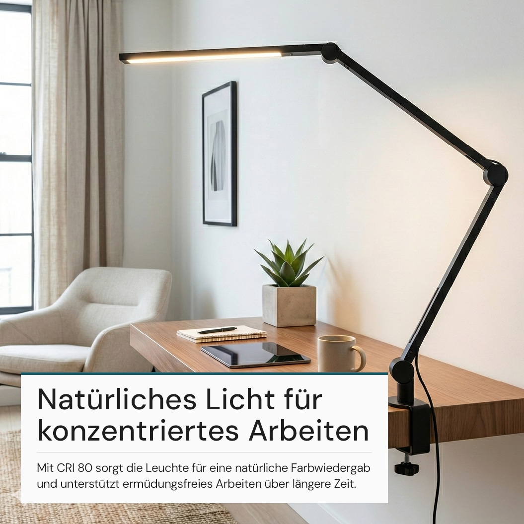 LUXULA LED-Schreibtischleuchte mit Clip, 10 W, CCT, EEK: F, 450 lm, IP20, schwarz