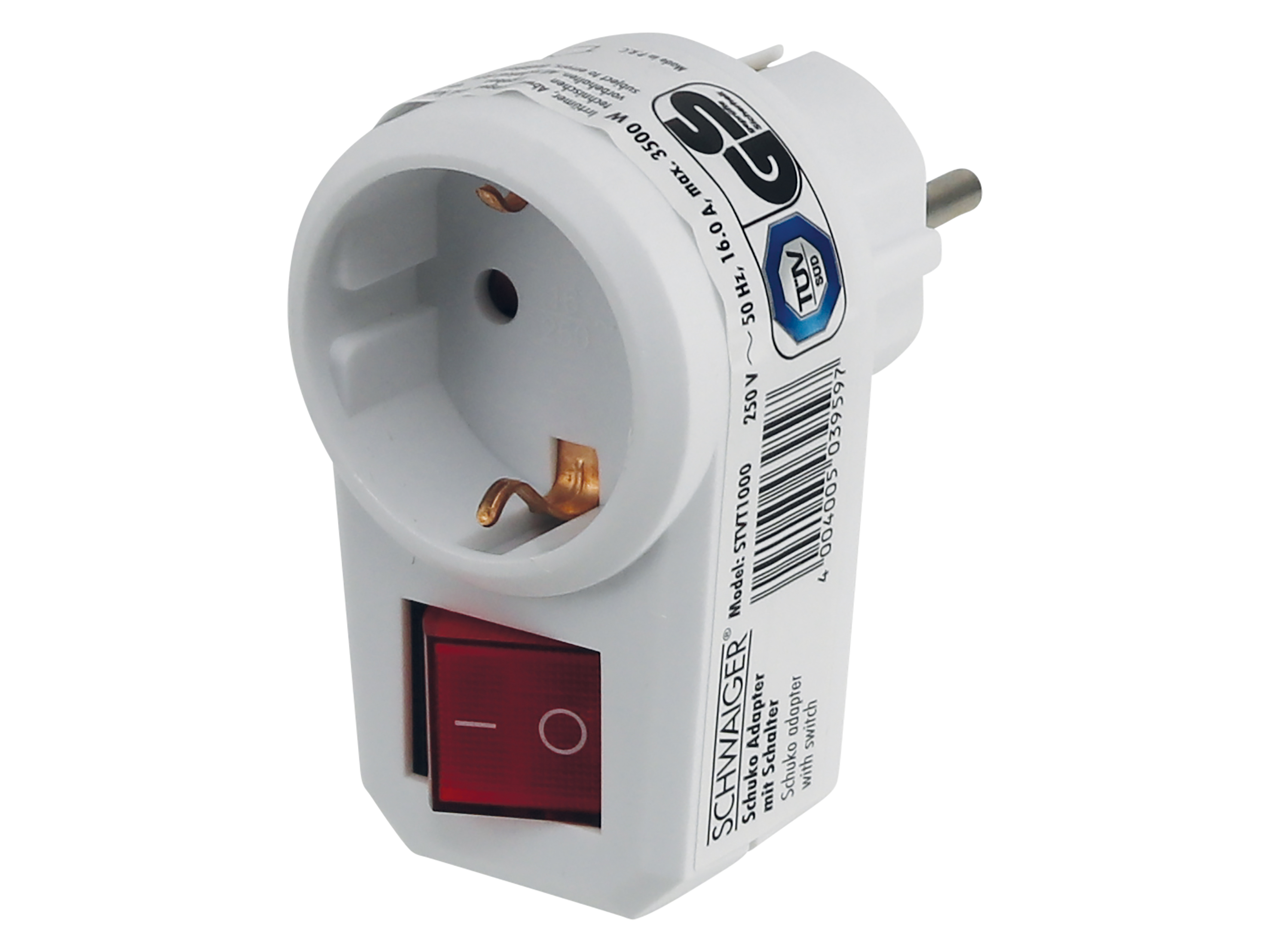 SCHWAIGER Schutzkontakt-Zwischensteckdose STVT1000, mit Schalter