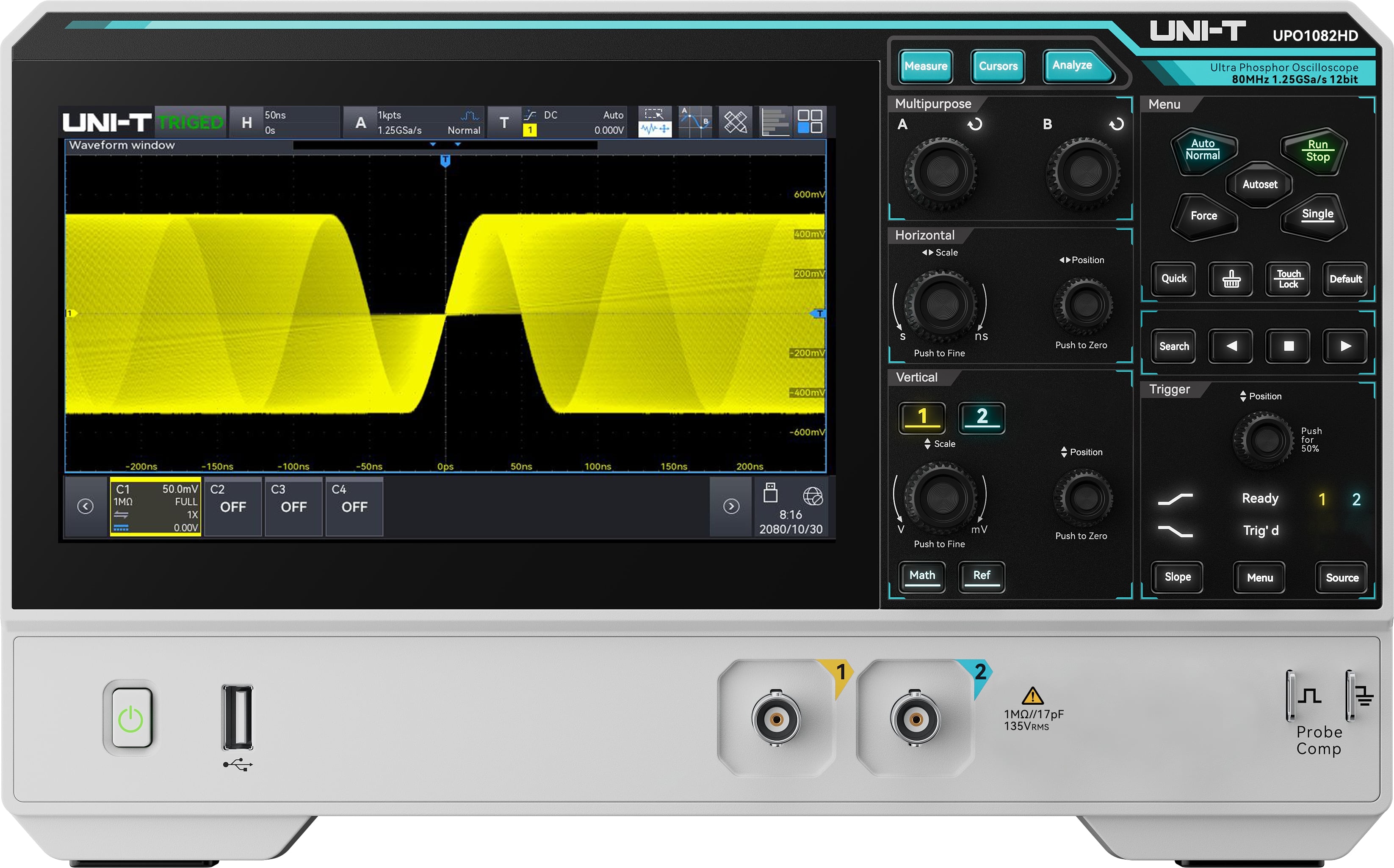 UNI-T Oszilloskop UPO1082HD, 2 Kanäle, 1,25 GS/s, 80 MHz