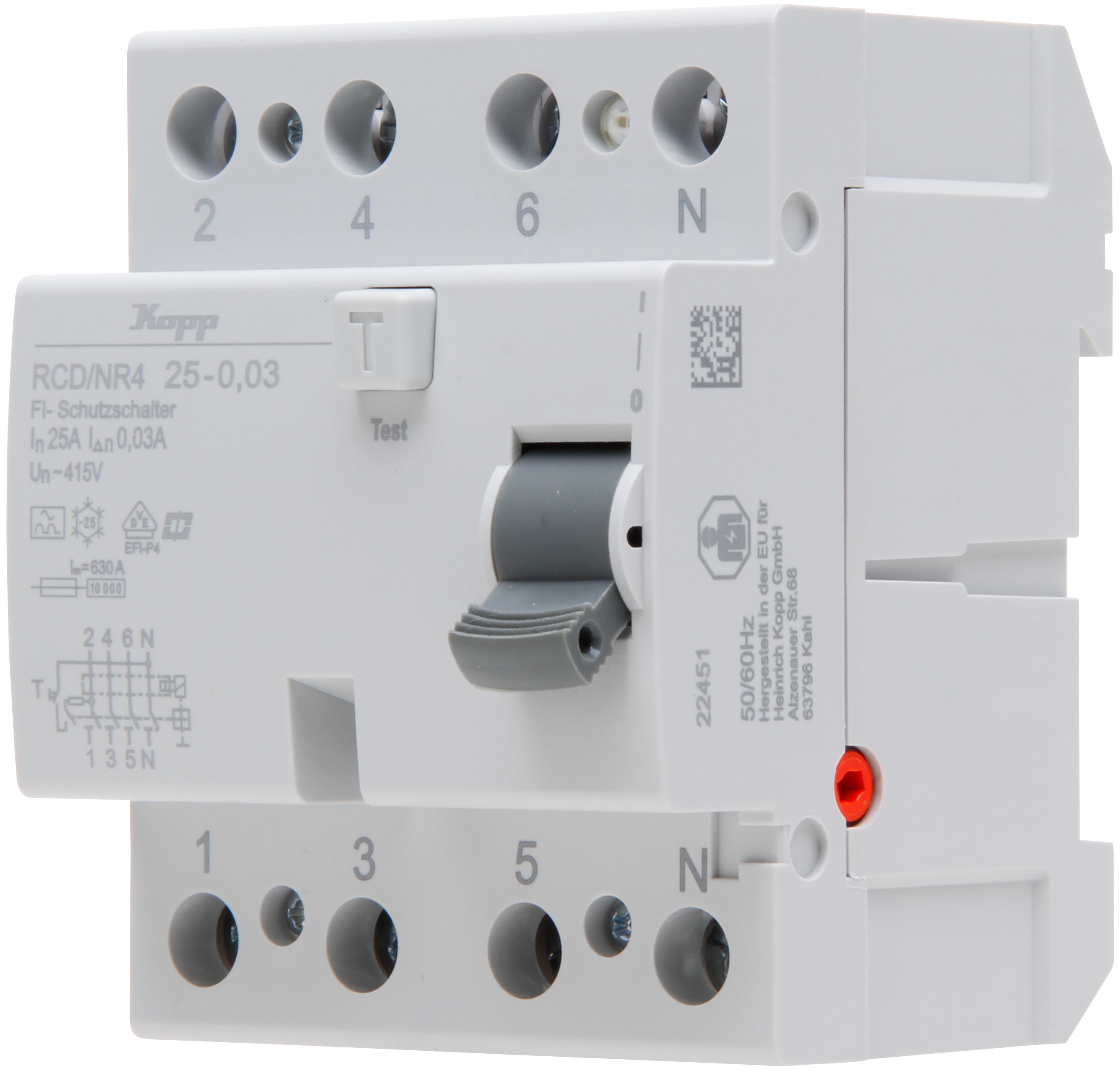 KOPP Fehlerstromschutzschalter, 25A, 4-polig, Typ A KOPP Fehlerstromschutzschalter, 25A, 4-polig, Typ A