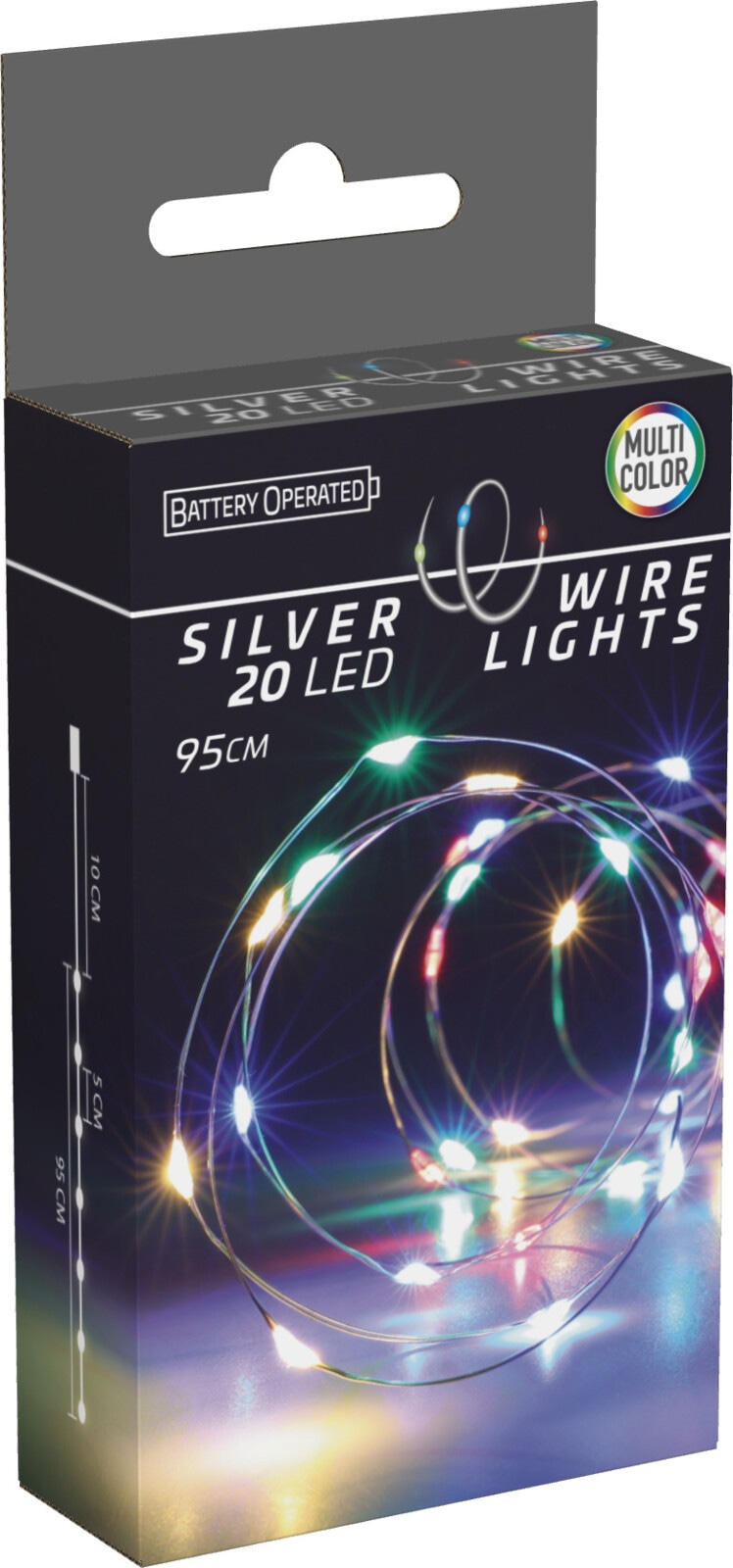 LED-Lichterkette Silberdraht 20 LEDs, bunt, Batteriebetrieb