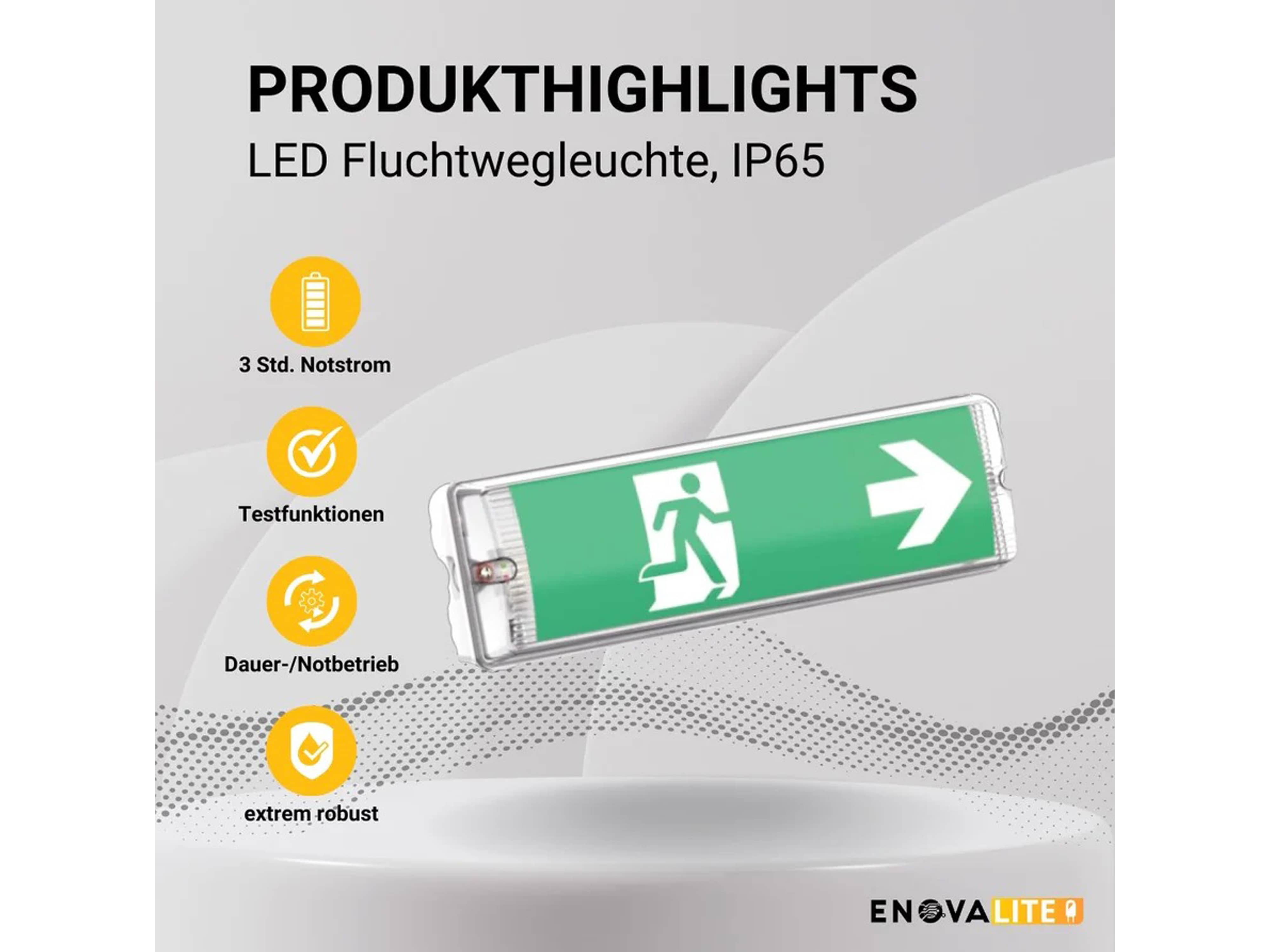 ENOVALITE LED-Fluchtwegleuchte, 200100, inkl. Notstromeinheit, TEST-Funktion