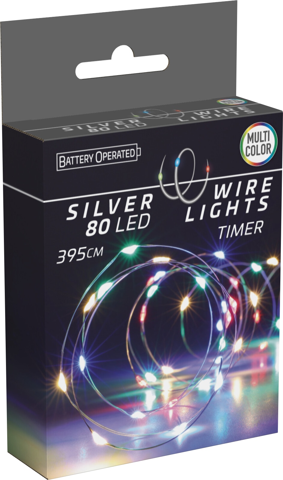 LED-Lichterkette Draht 80 LEDs, bunt, Batteriebetrieb, IP20, Innen, Timer