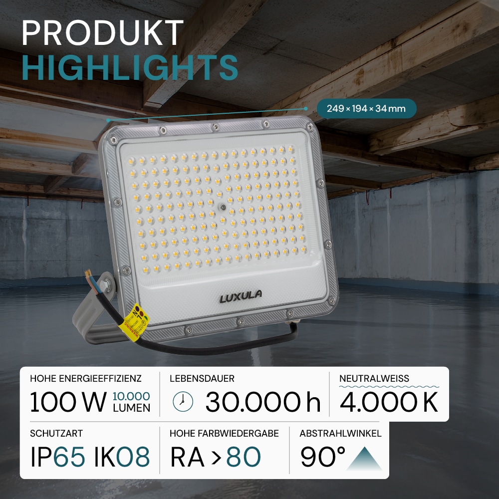 LUXULA LED-Fluter, EEK: E, 100W, 12000lm, 4000K, IP65, grau