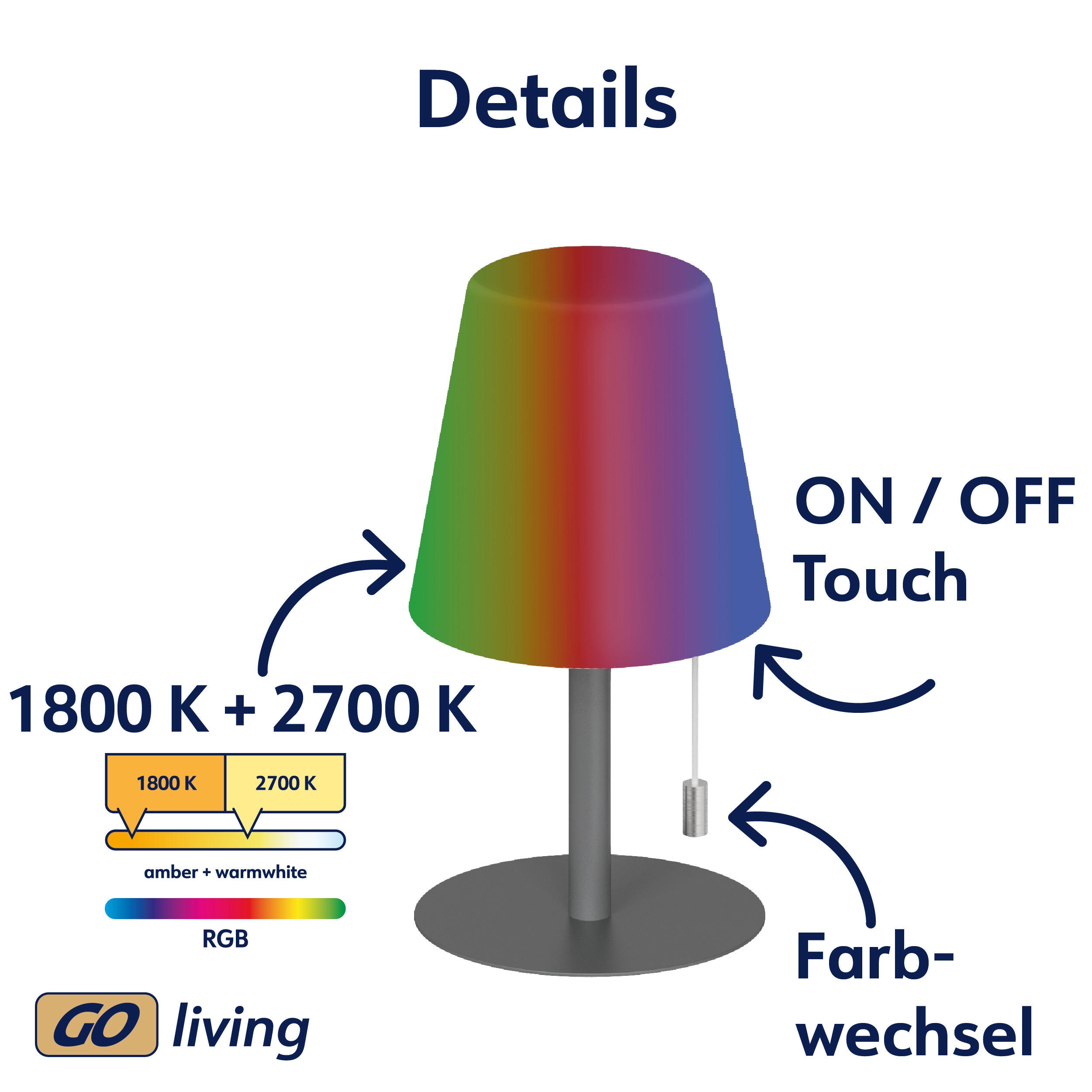 MÜLLER-LICHT LED-Akku-Tischleuchte CEDA, 2W, 200lm, RGB + weiß, grau