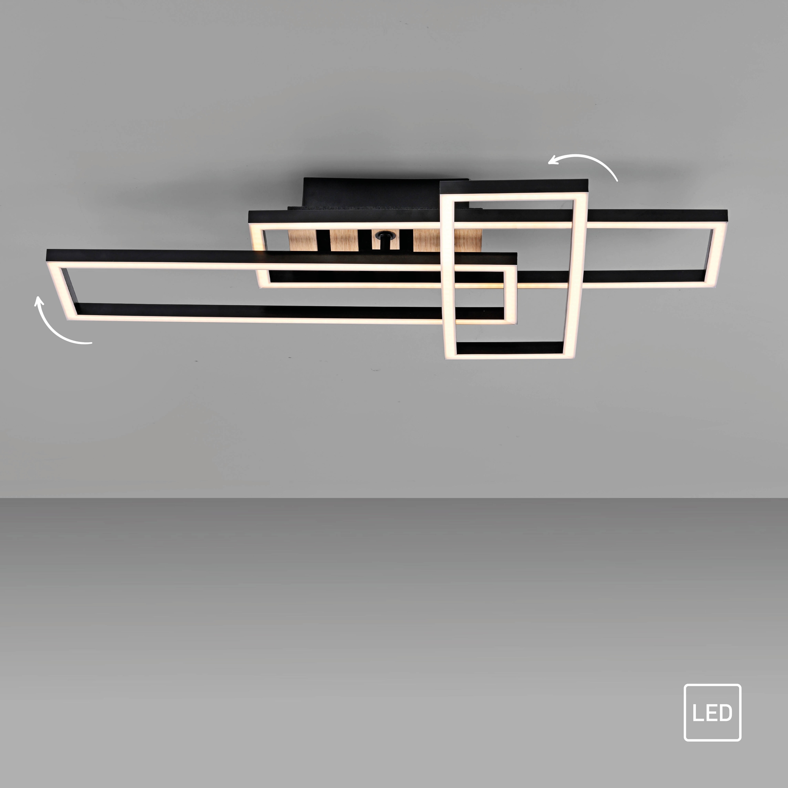 JUST LIGHT LED-Deckenleuchte 14051-79, 20,50W, 3000K, 3000lm, warmeiß, IP20, Holz/schwarz
