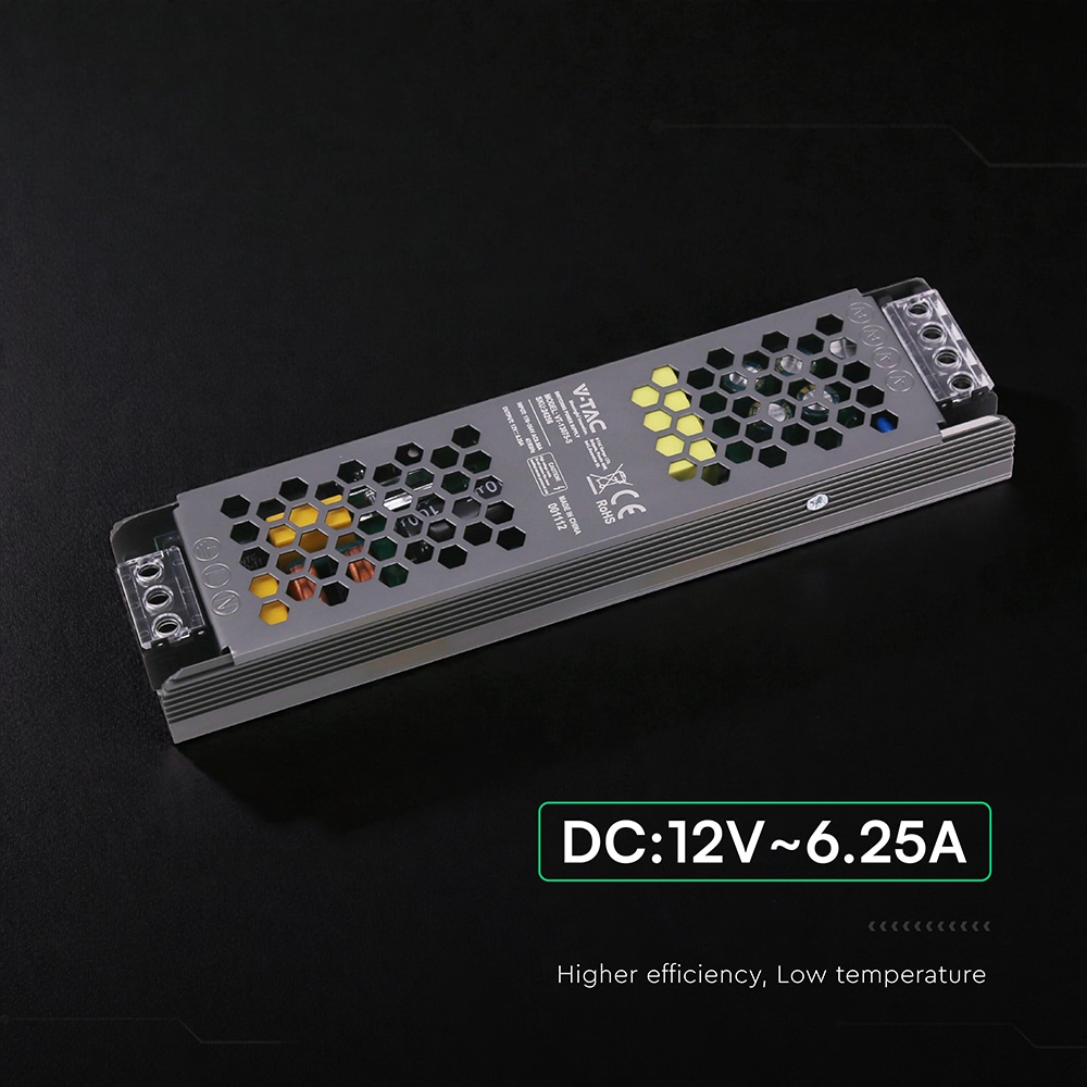 V-TAC Schaltnetzteil, VT-24256, 12V/6,25A, 75W, IP20 V-TAC Schaltnetzteil, VT-24256, 12V/6,25A, 75W, IP20