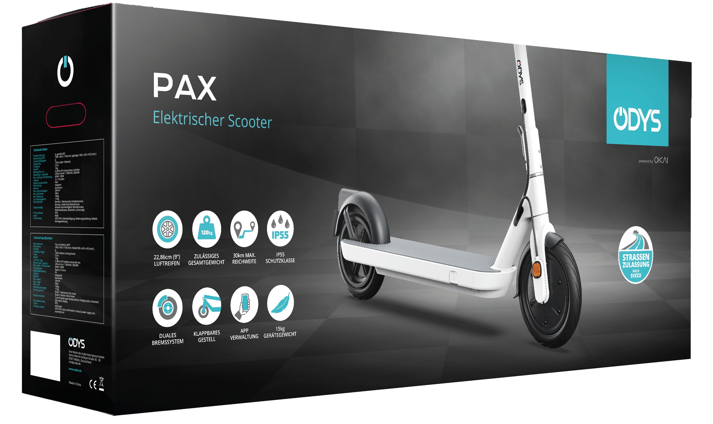 ODYS E-Scooter PAX, mit Straßenzulassung, weiß