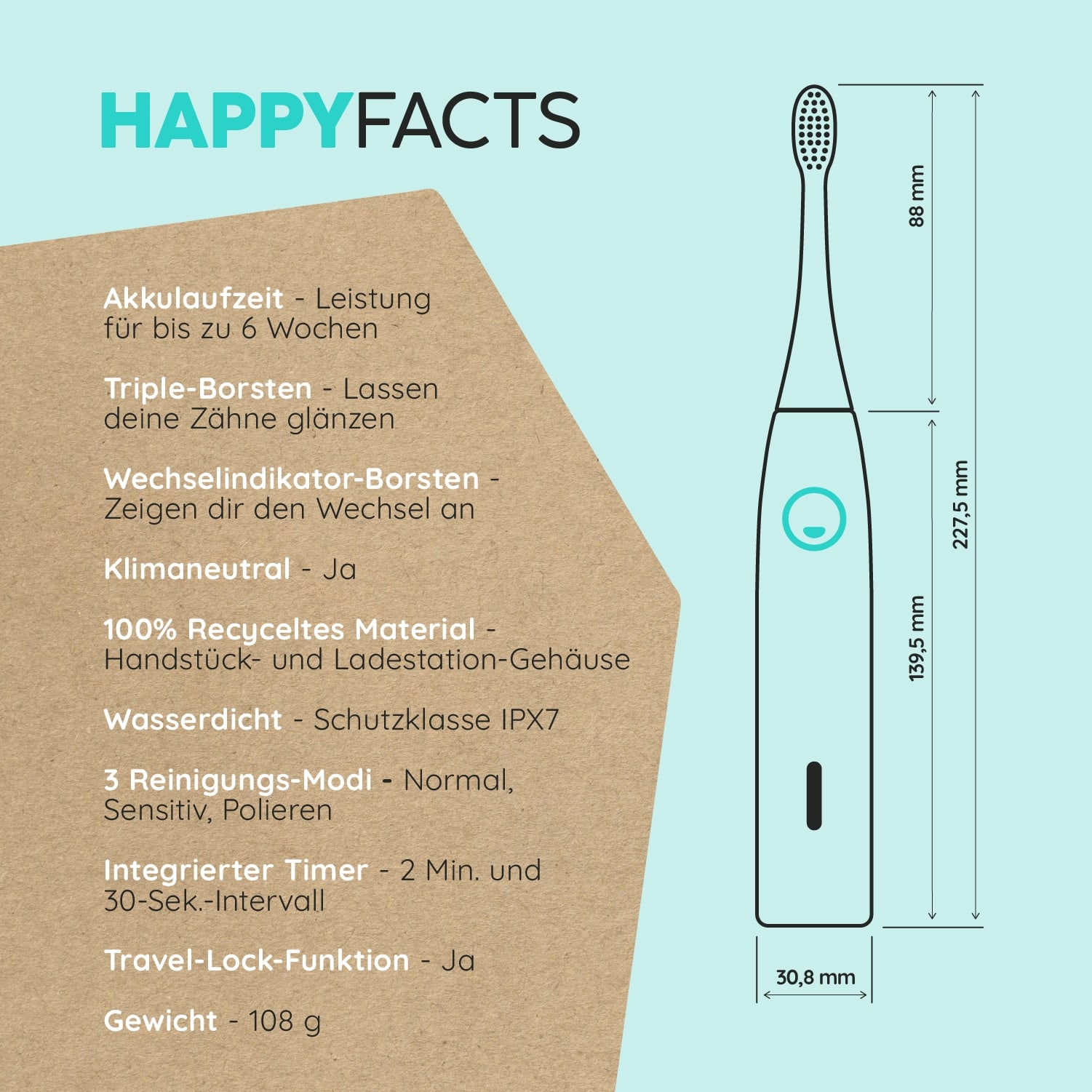 HAPPYBRUSH Elektrische Zahnbürste ECO VIBE 3, Starterkit Ocean HAPPYBRUSH Elektrische Zahnbürste ECO VIBE 3, Starterkit Ocean