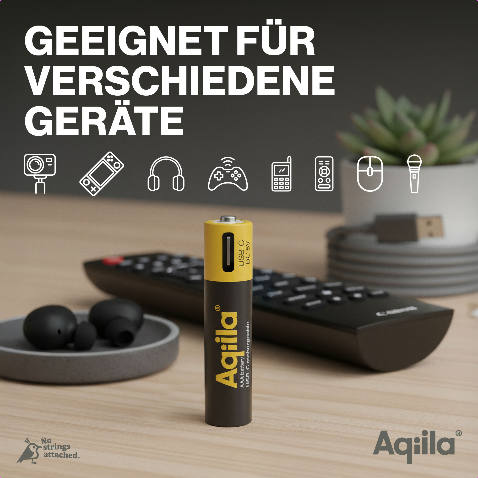 Li-lon-Akku AQILLA, AAA, USB-C, 1,5 V, 4er Pack