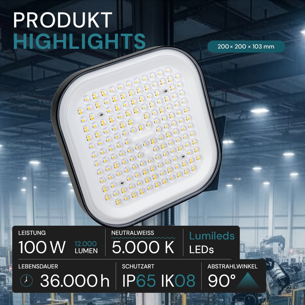 LUXULA LED-HighBay-Leuchte, EEK: E, 100 W, 12000 lm, 5000 K, schwarz
