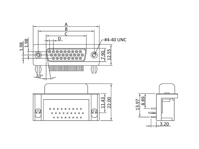 ECON CONNECT D-Sub Buchsenleiste BU15HDW/G, 90°, 15-polig