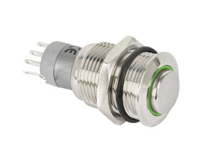 Metall-Einbaudrucktaster mit LED-Beleuchtung, grün