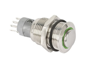 Metall-Einbaudrucktaster mit LED-Beleuchtung, grün Metall-Einbaudrucktaster mit LED-Beleuchtung, grün