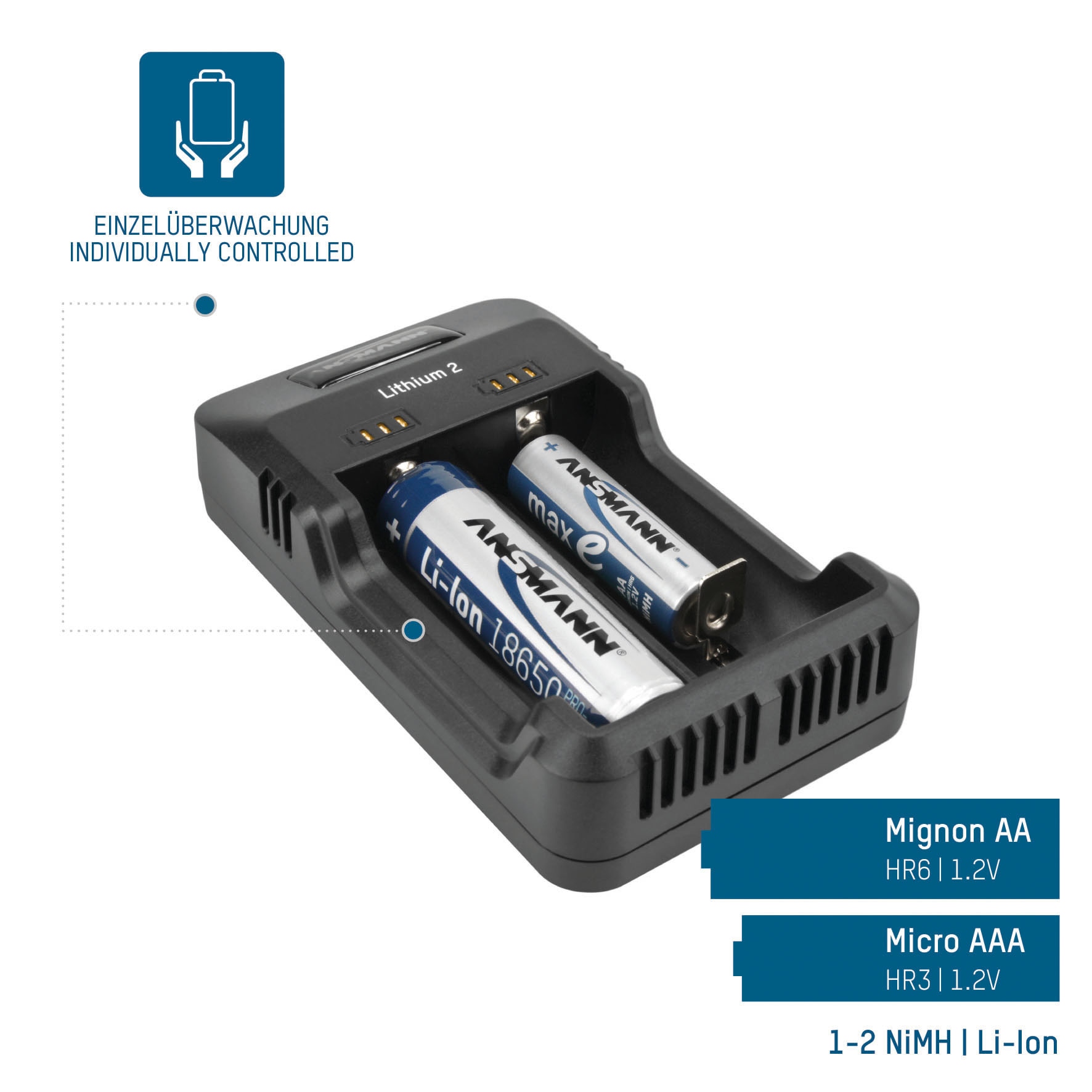 ANSMANN Ladegerät, Lithium 2, Li-Ion/NIMH, USB