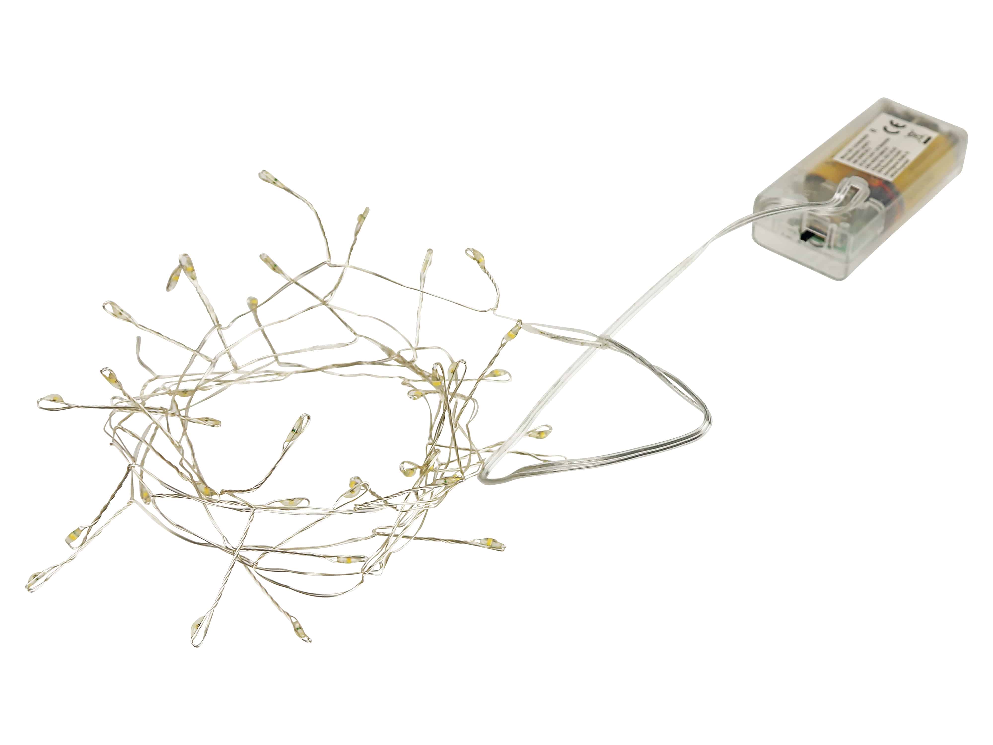 Micro-LED-Lichterkette, Silberdraht, 3 V, 40 LEDs, warmweiß, 1,25 m