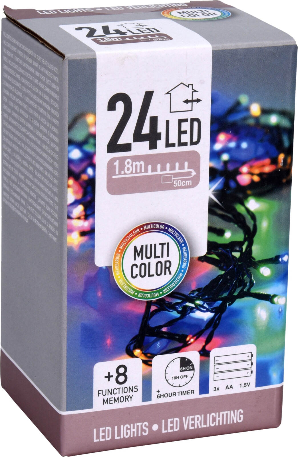 KOOPMAN LED-Lichterkette bunt, 24 LEDs, schwarzes Kabel, Innen/Außen, 2,30m