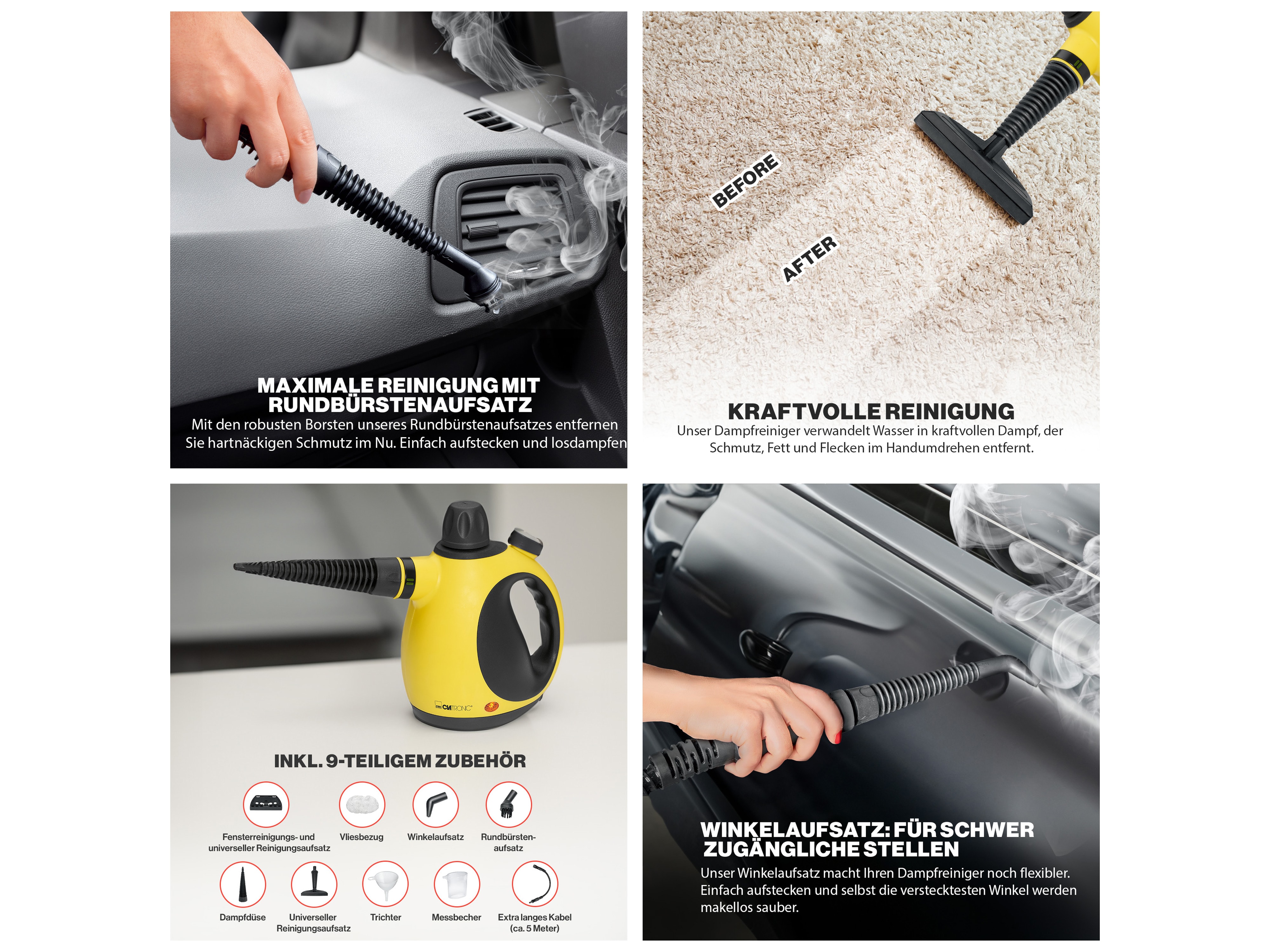 CLATRONIC Dampfreiniger DR 3653 Inkl. 9-teiligem Zubehör, 3,5 bar max.