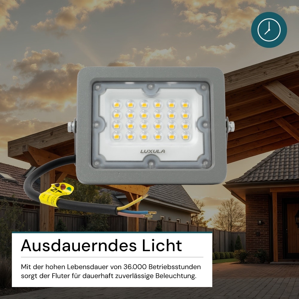 LUXULA LED-Fluter, EEK: F, 20W, 1800lm, 4000K, IP65, grau