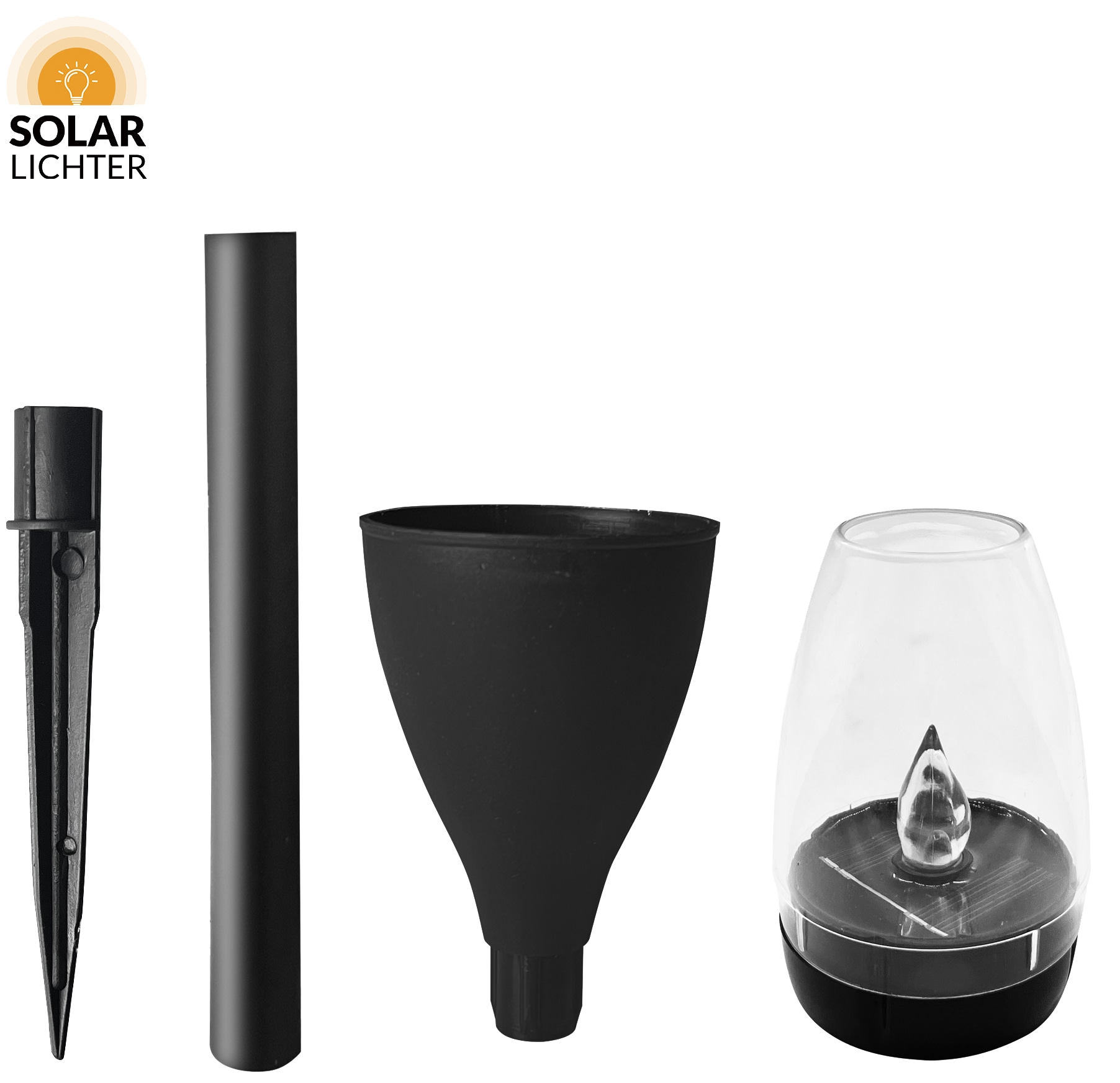 SOLAR LICHTER Solar LED-Akku Kerzenlicht, 1800 K, Erdspieß, schwarz