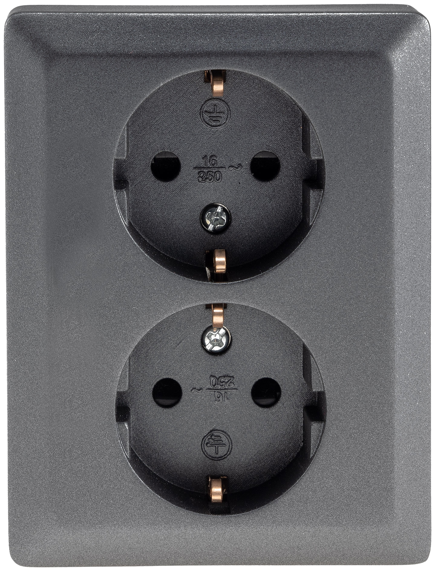 MILOS Schutzkontakt-Steckdose 23718, 2-fach, 2in1, 16A/250V, UP, anthrazit MILOS Schutzkontakt-Steckdose 23718, 2-fach, 2in1, 16A/250V, UP, anthrazit
