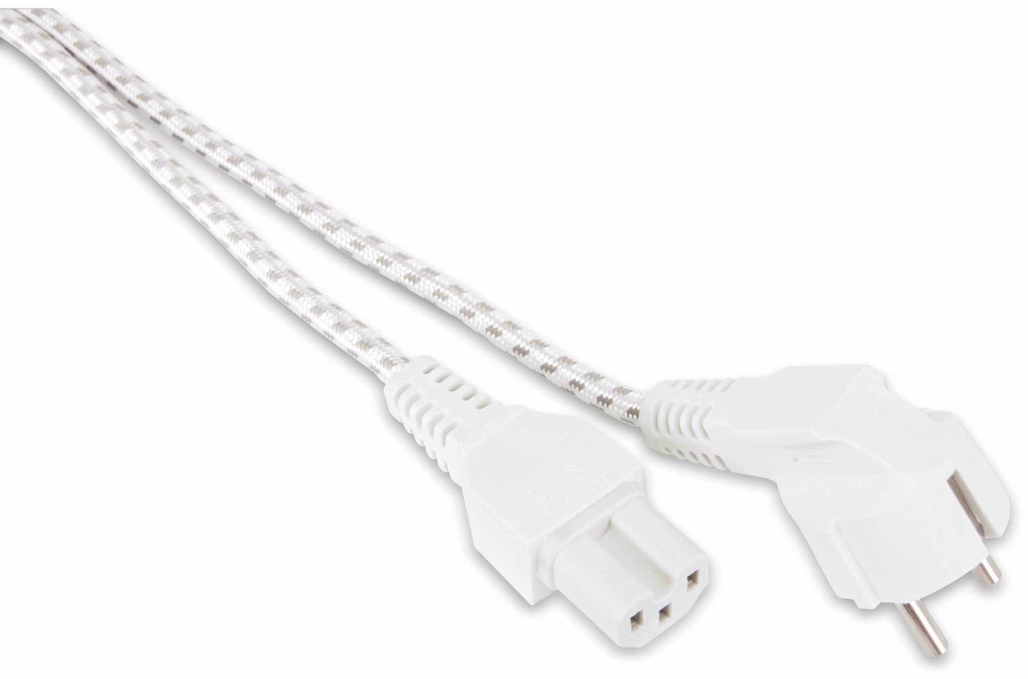 GOOBAY Warmgerätekabel, 120 °C, 2 m, weiß, Textilmantel