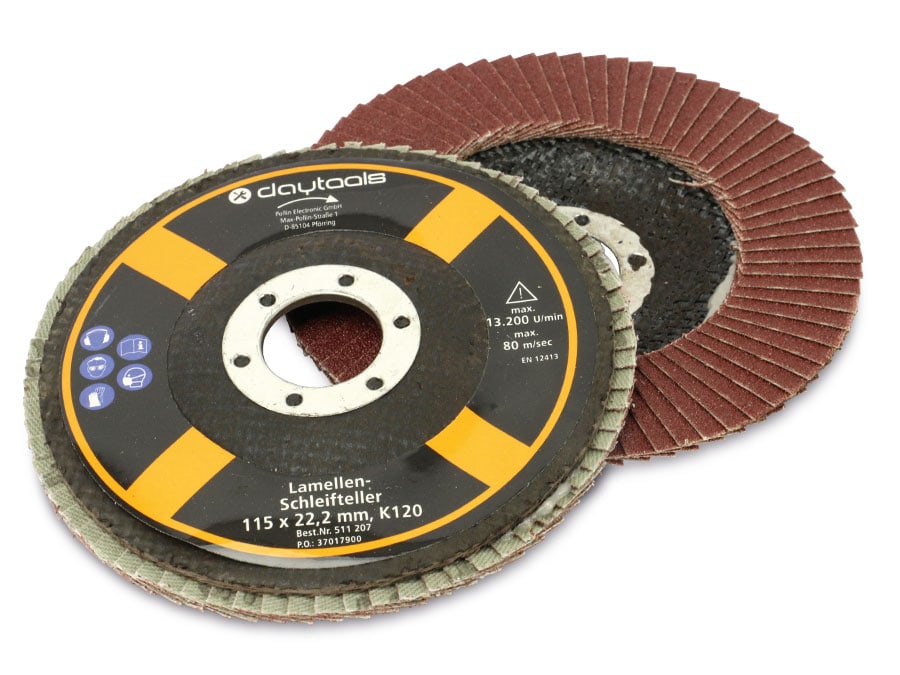 DAYTOOLS Lamellen-Schleifteller, 115 mm, Körnung 120, 5 Stück DAYTOOLS Lamellen-Schleifteller, 115 mm, Körnung 120, 5 Stück