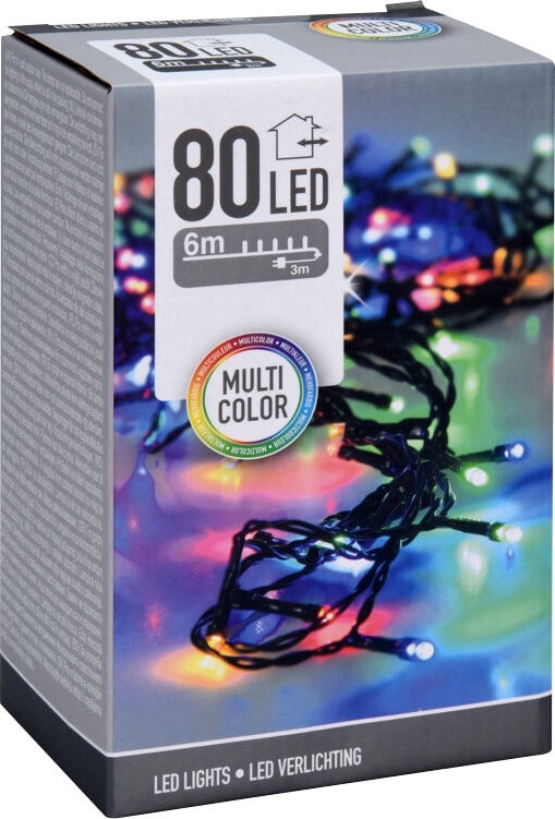 LED-Lichterkette, 80 LEDs, bunt, 230 V~, grün, Innen/Außen, 9 m LED-Lichterkette, 80 LEDs, bunt, 230V~, IP44, Innen/Außen
