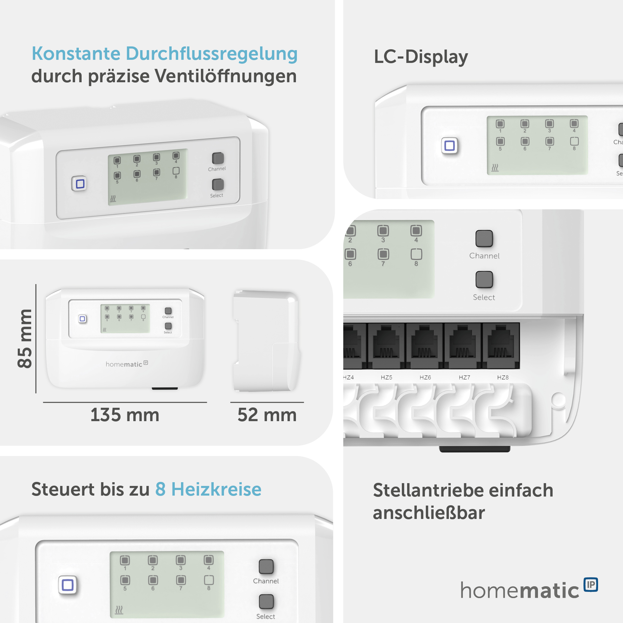 HOMEMATIC IP 161656A0, Fußboden-Heizungscontroller, 8 Kanäle, motorisch