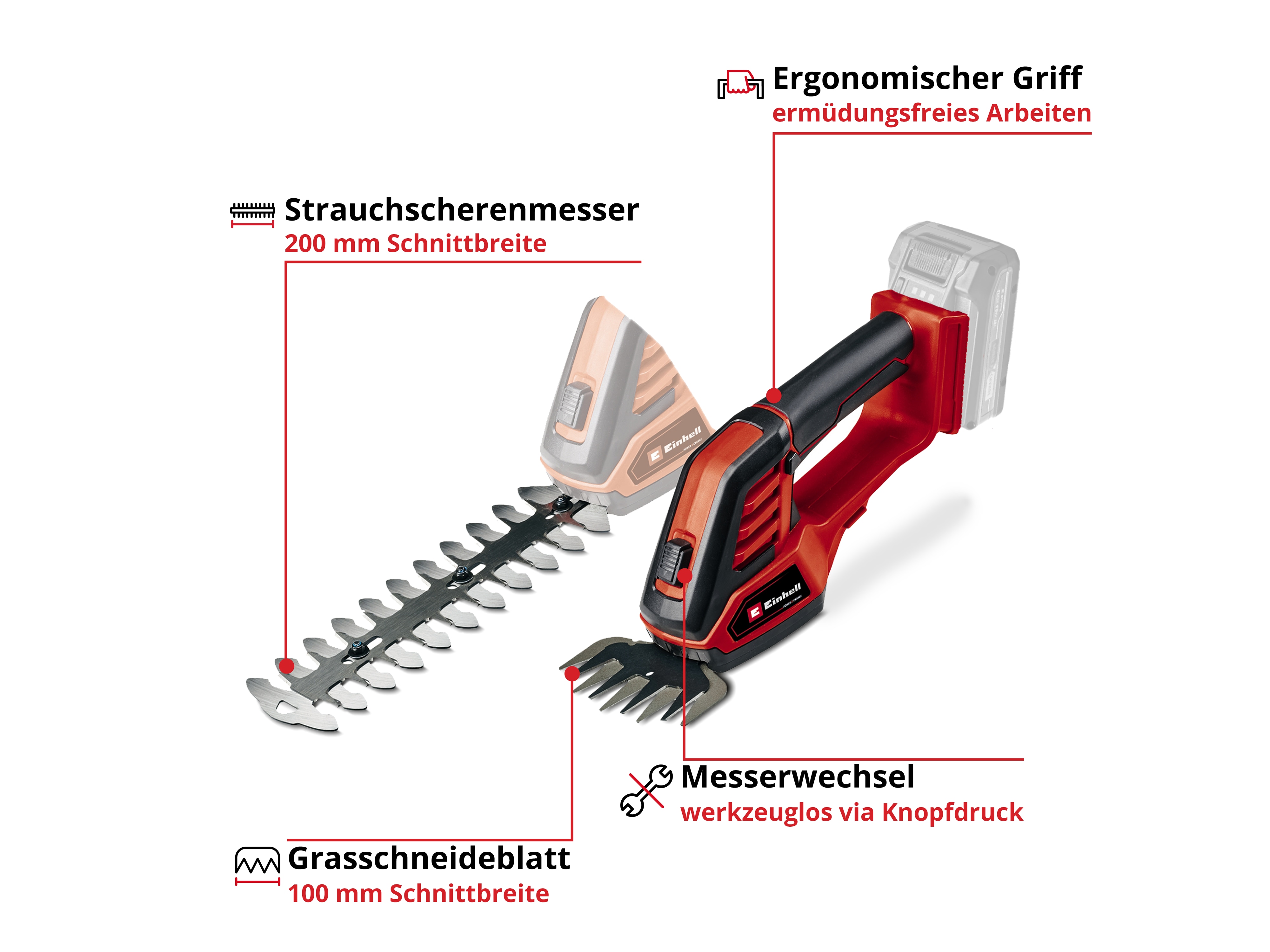 EINHELL Akku-Gras- und Strauchschere GE-CG 18/100 Li - Solo