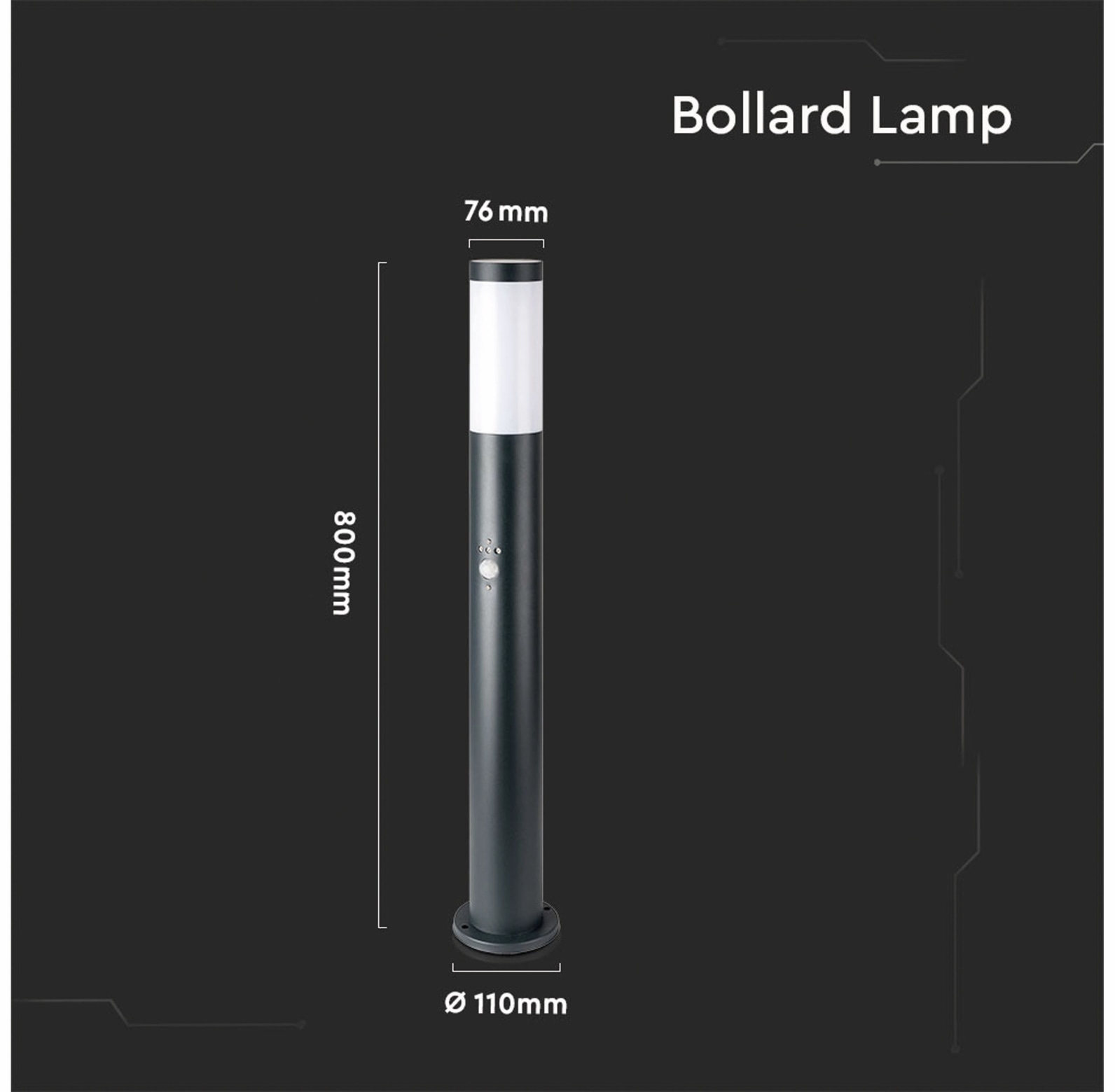 V-TAC Poller-Außenleuchte VT-838, IP44, E27, PIR-Sensor, Edelstahl, 800mm, VT-8966, grau