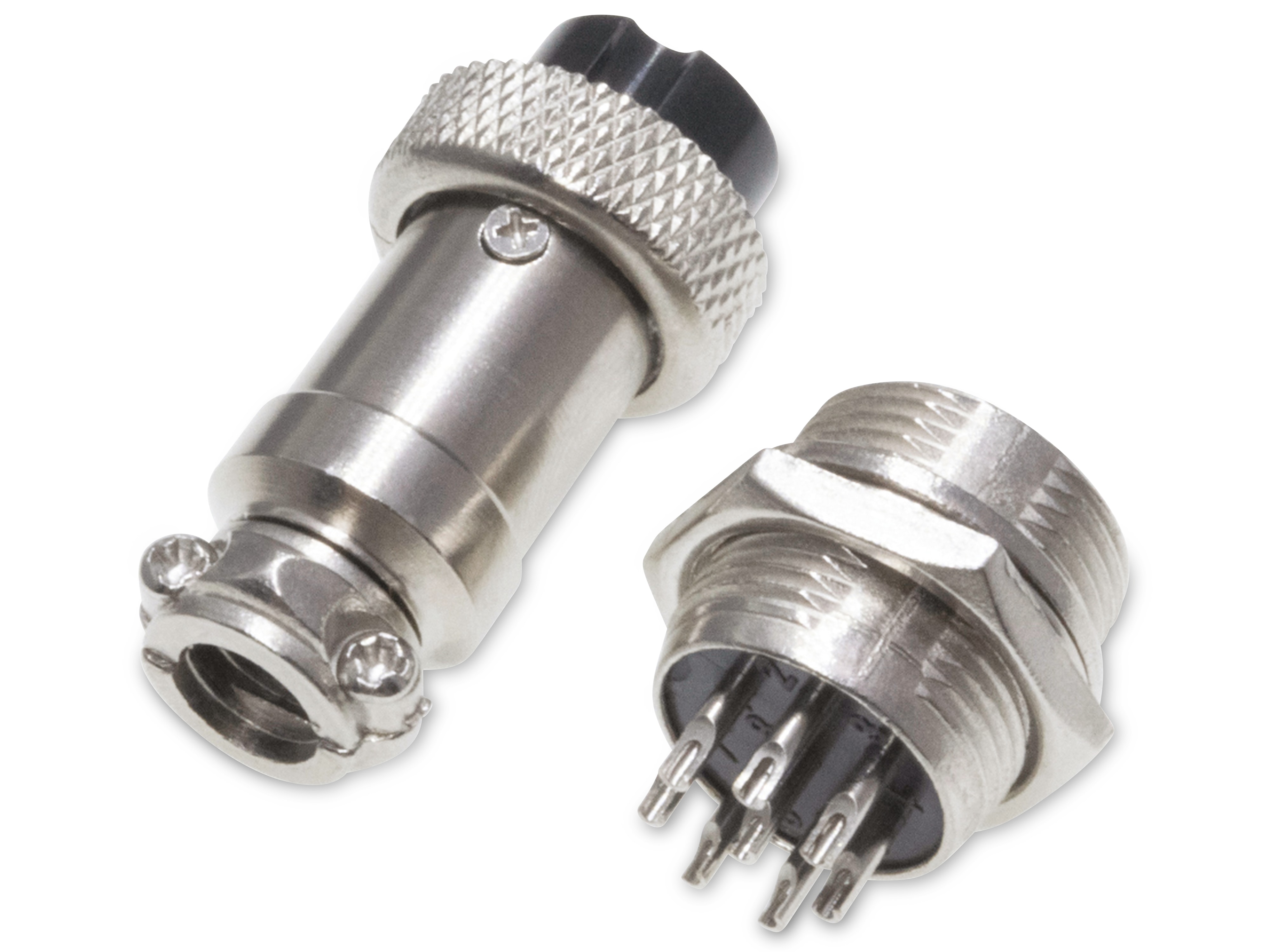 Rundsteckverbinder, 8-polig, 30V, 1A, Lötanschluss, IP55, wire to panel, 1 Stecker + 1 Buchse Rundsteckverbinder, 8-polig, 30V, 1A, Lötanschluss, IP55, wire to panel, 1 Stecker + 1 Buchse
